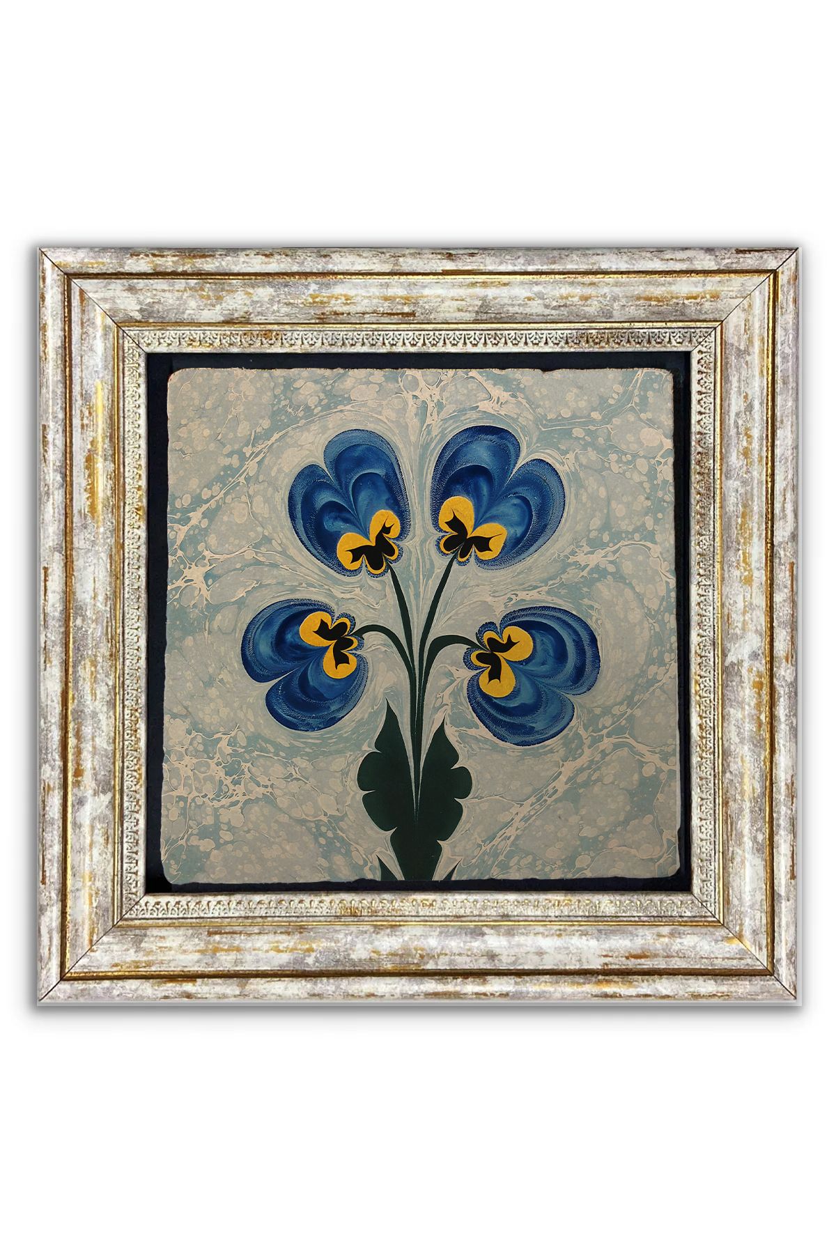 AND Taş Duvar Dekoru Çiçek Taşa Baskı Çerçeveli Tablo (30x30 cm )