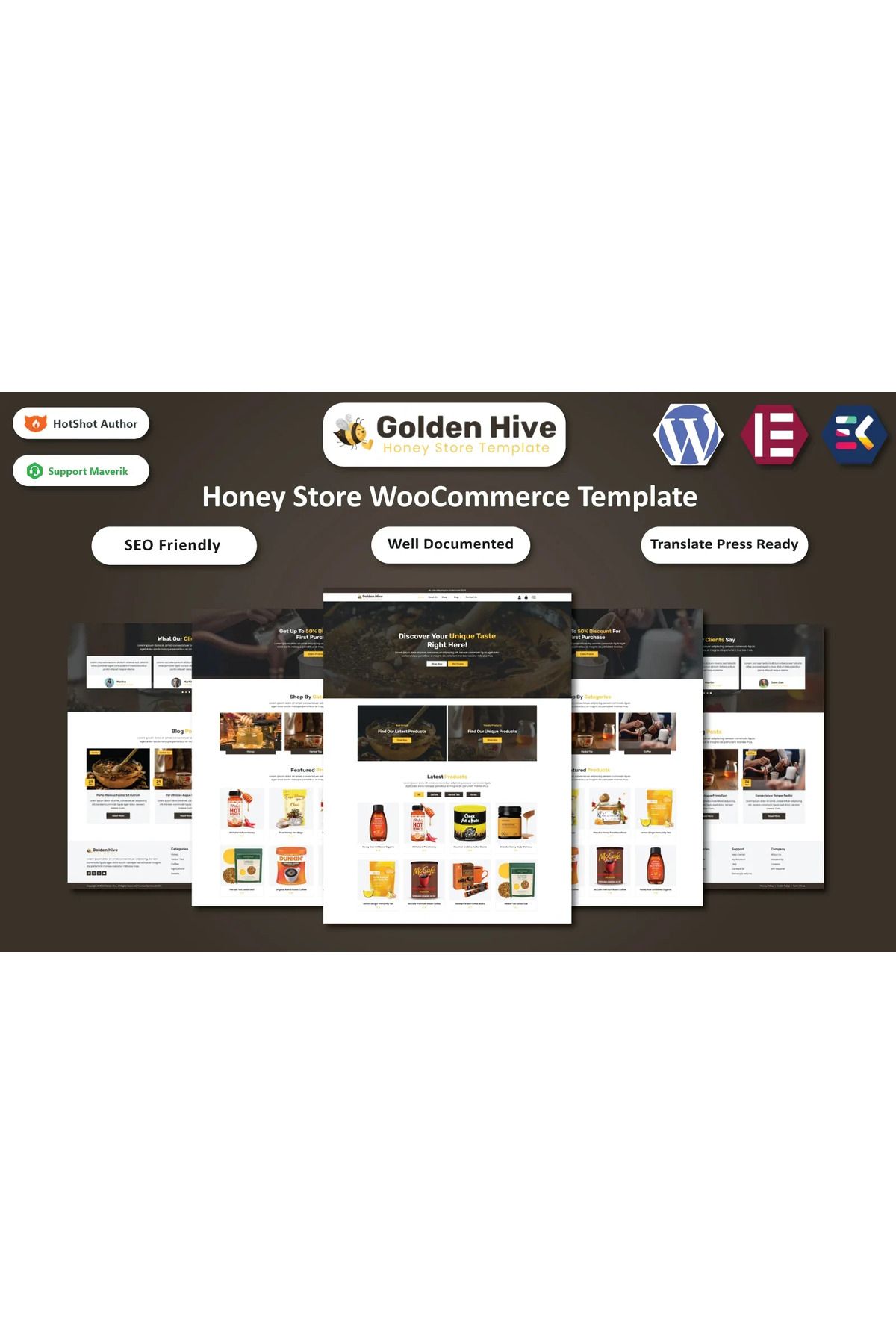 hemen tasarım Golden Hive - Honey, Herbal Tea, and Coffee Store WooCommerce Teması