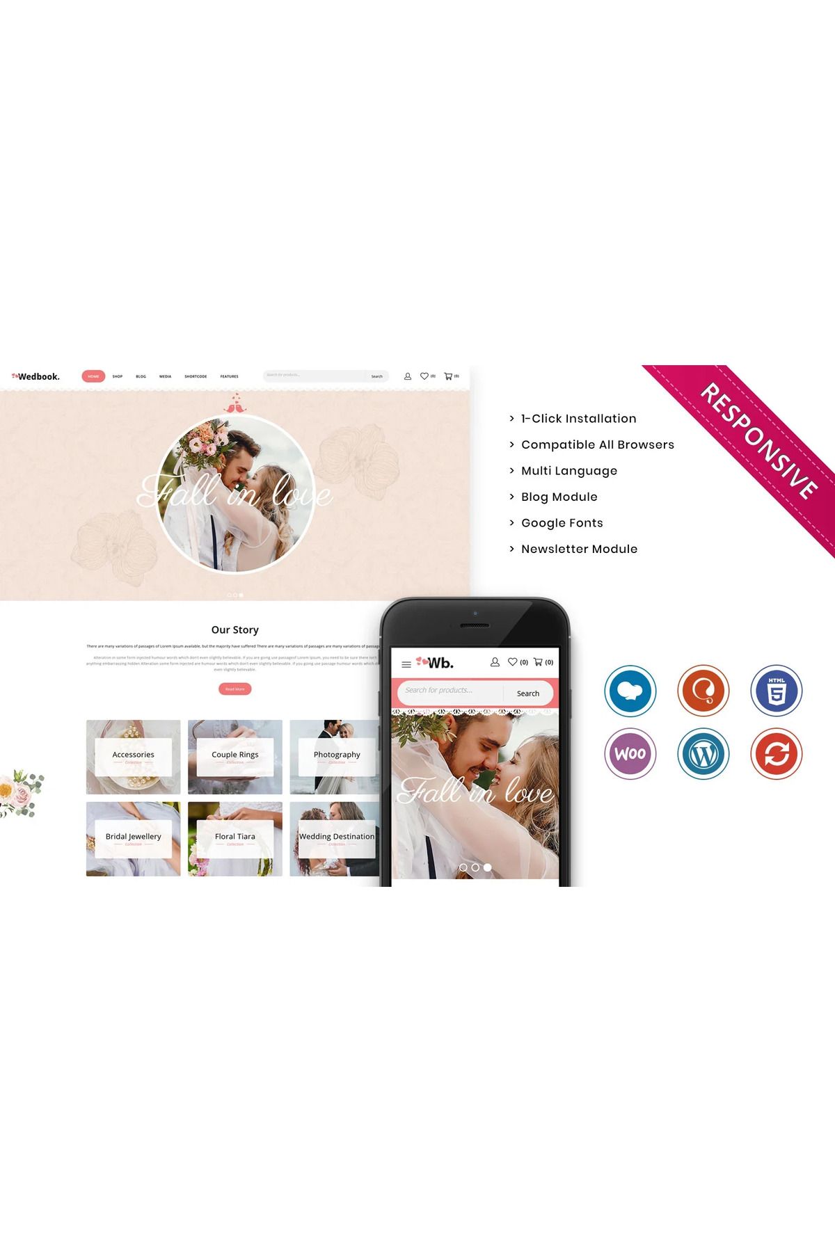 hemen tasarım Wedbook - The Wedding Store Responsive WooCommerce Teması