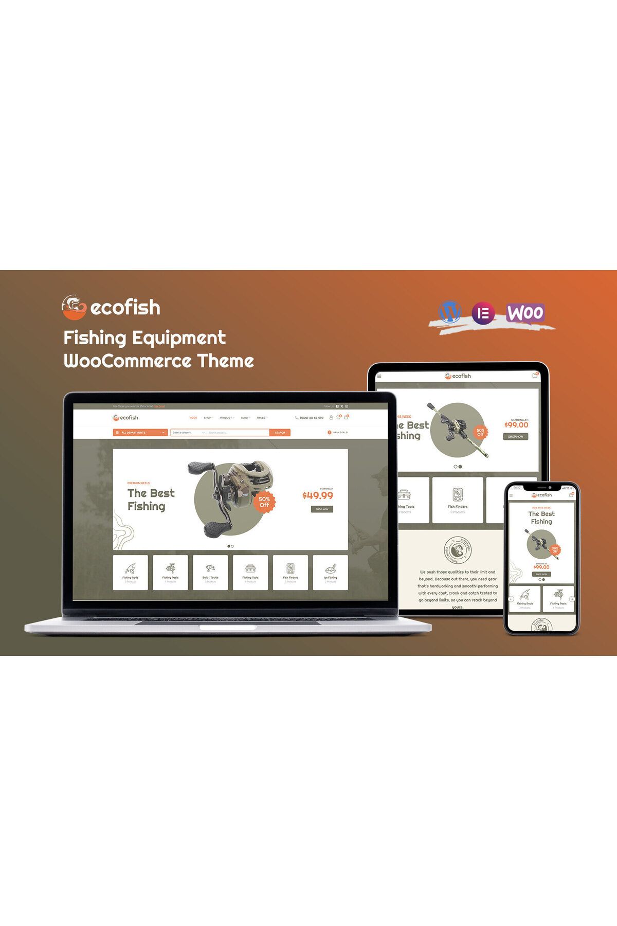 hemen tasarım Ecofish - Fishing Equipment WooCommerce Teması