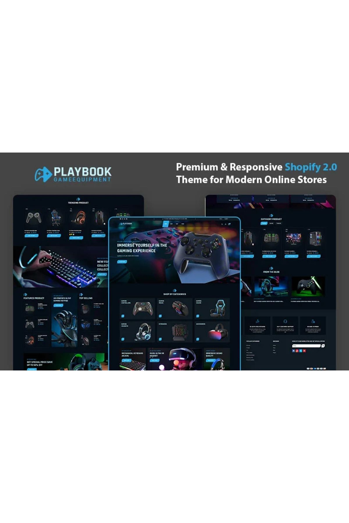 hemen tasarım PlayBook Gaming Gear & Accessories Shopify Teması