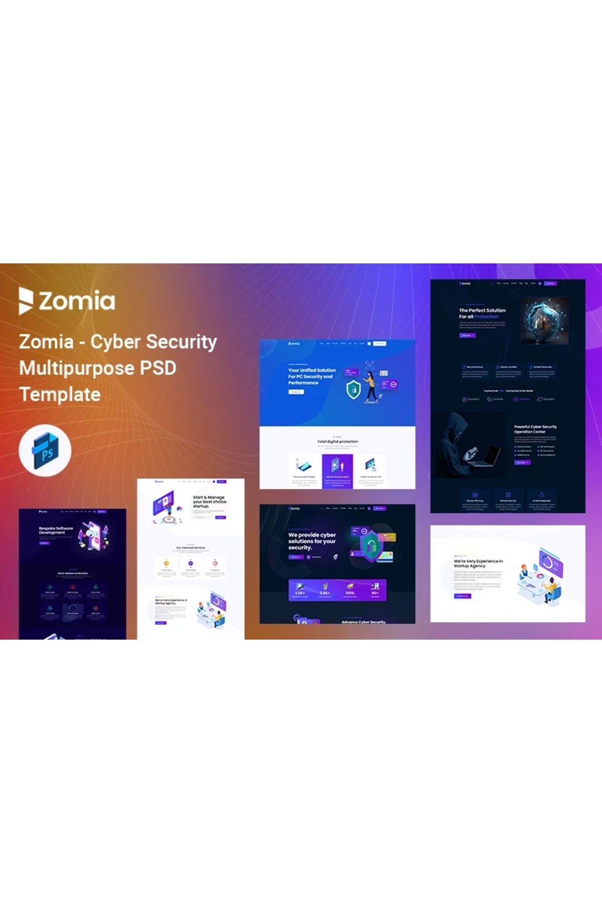 hemen tasarım Zomia Cyber Security Multipurpose PSD Teması