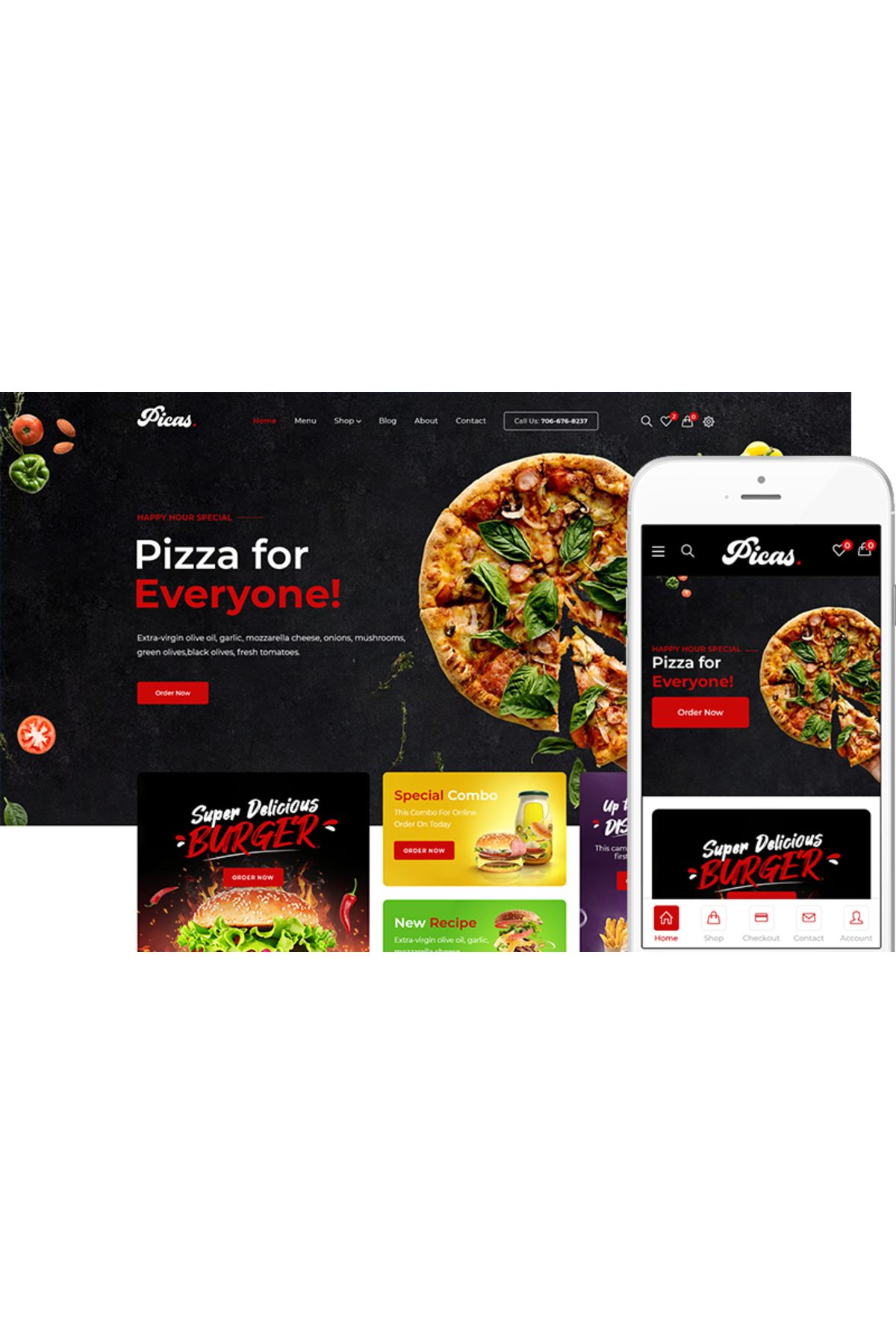 hemen tasarım Picas - Fast Food Restaurants WooCommerce Teması