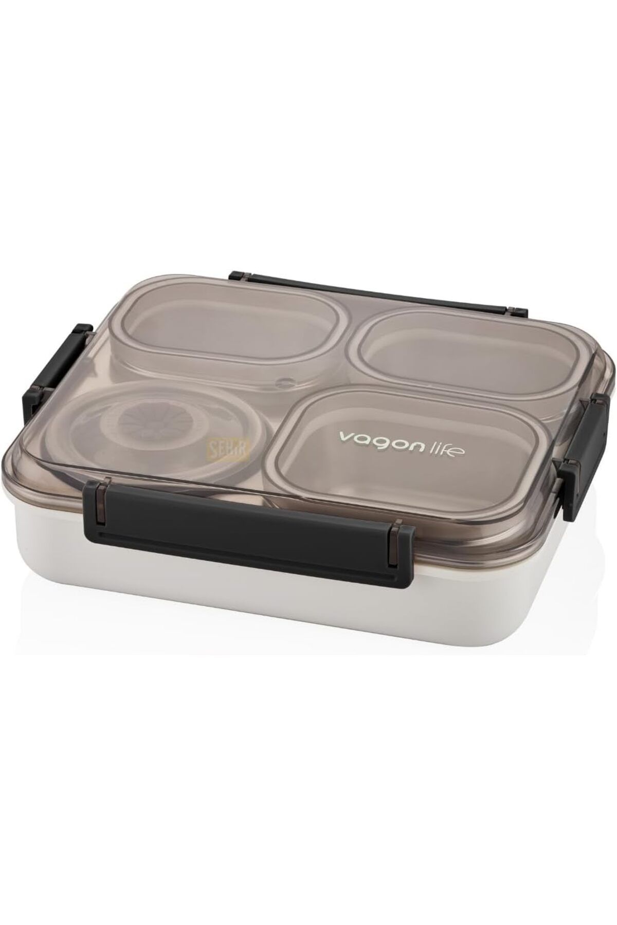 DERİK dsr Bento 1200ml Lunchbox Tek Katlı 4 Bölmeli ve Kaseli Çelik Sefer Tası Yemek Kutusu (Siyah) hr