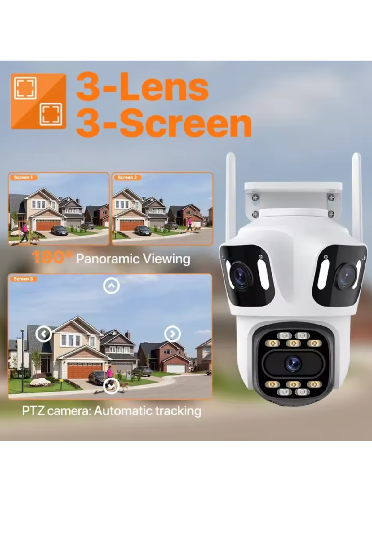 AL-TECH BİLİŞİM Ip Kamera 6k Hd Üç Ekranlı Harici Wifi Kamera Dış Mekan 4K Çift Lens Otomatik Takip fotoğrafı 6 (önizleme)