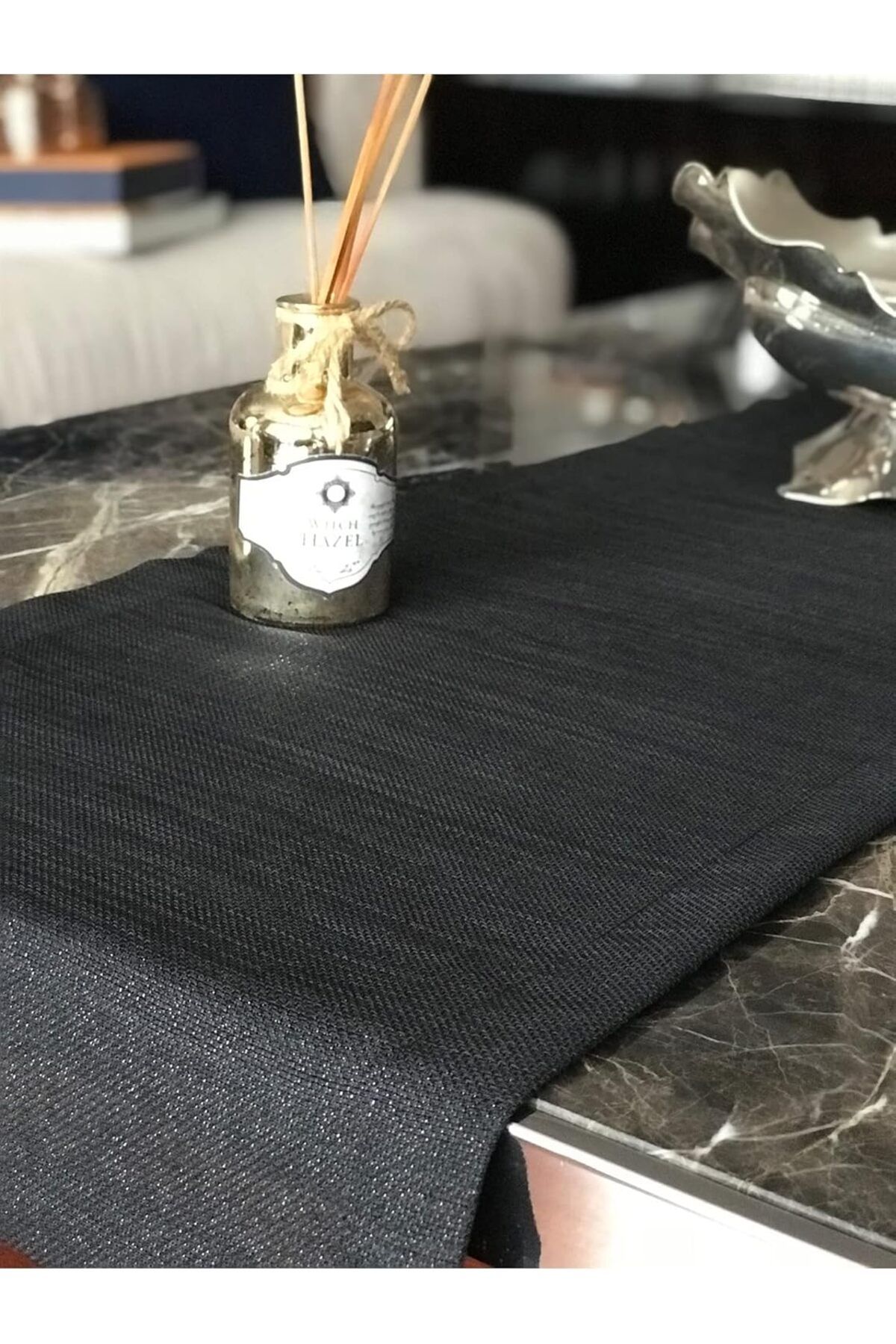 mazıdağı mazzıdağ Simli Keten Runner, Siyah, 45x200cm new store 1133631