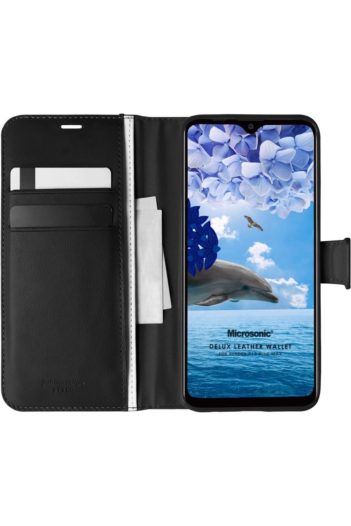 mazıdağı mazzıdağ Reeder P13 Blue Max için Kılıf Delux Leather Wallet Siyah [P13 Blue Max ile Uyumlu Kı