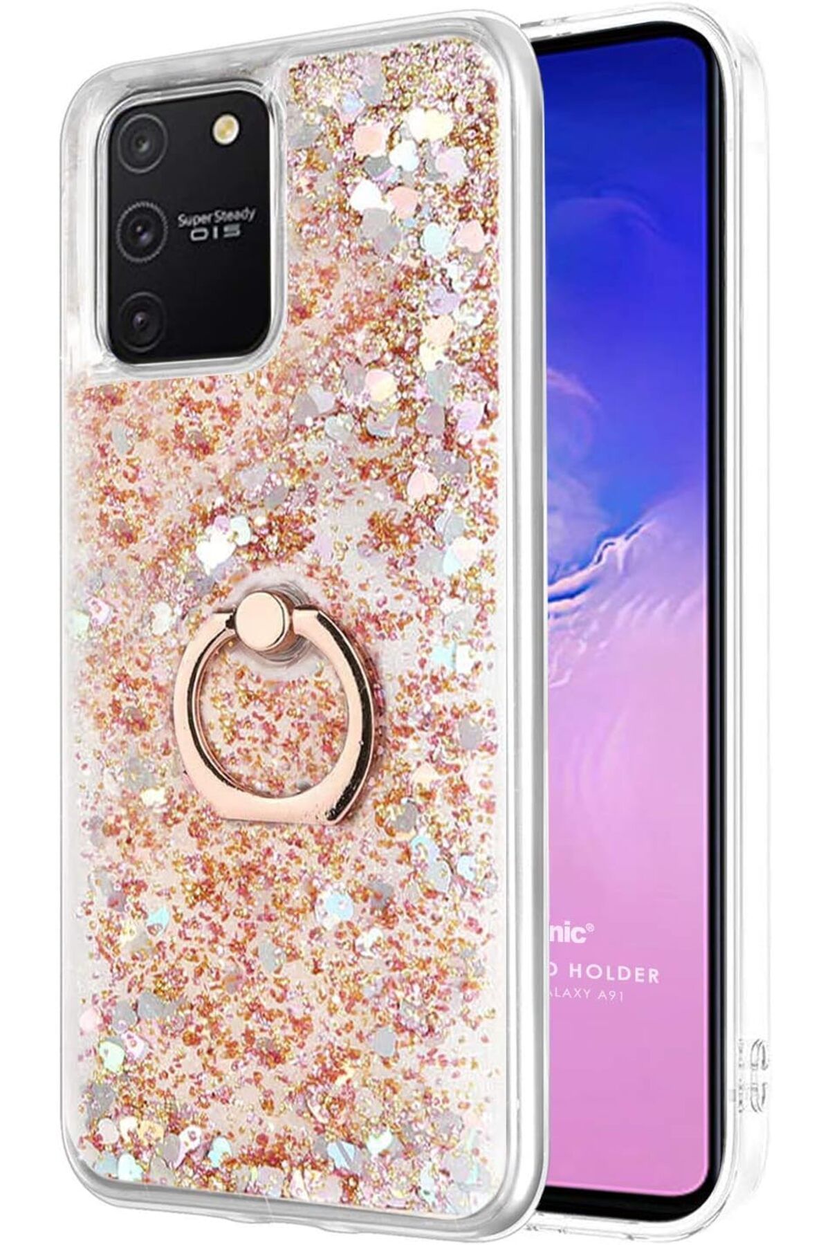 MEGOBİNE WHERE Galaxy S10 Lite için Kılıf Glitter Liquid Holder Gold [Galaxy S10 Lite ile Uyumlu Kılıf -