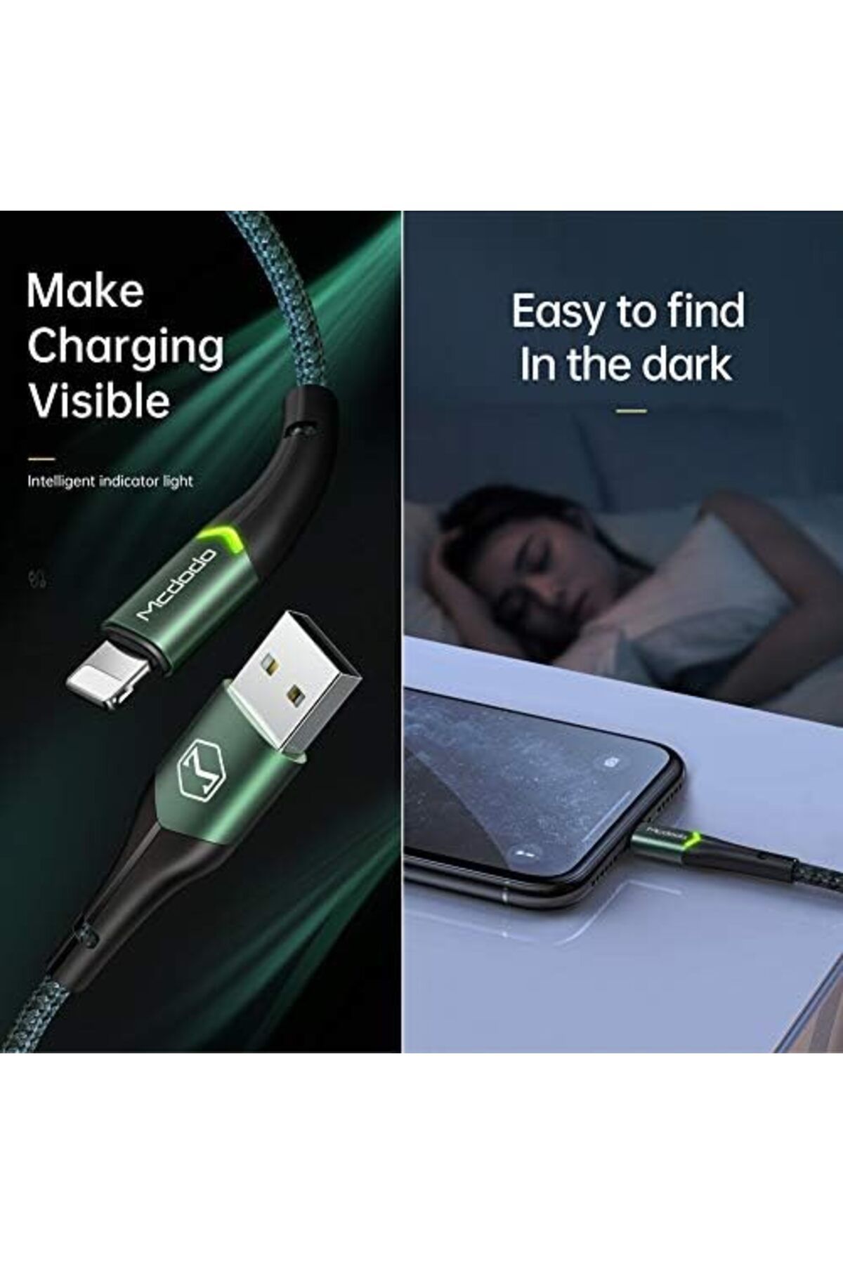 mazıdağı mazzıdağ CA-7840 Çift Led Işıklı Lightning Şarj Kablosu 2A 1.2m Siyah new store 1133631