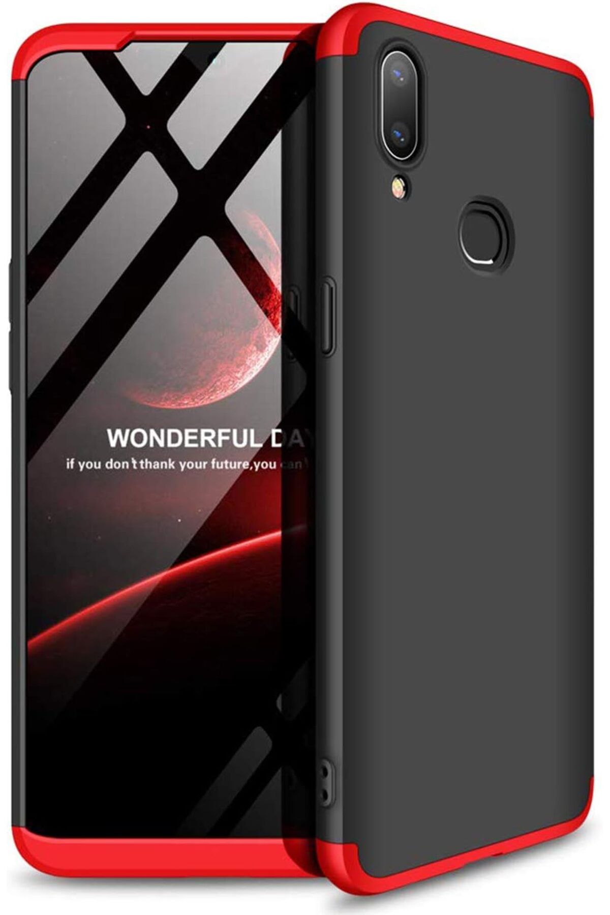 DERİK dsr Galaxy A10s için Kılıf Double Dip 360 Protective Siyah Kırmızı [Galaxy A10s ile Uyumlu Kı