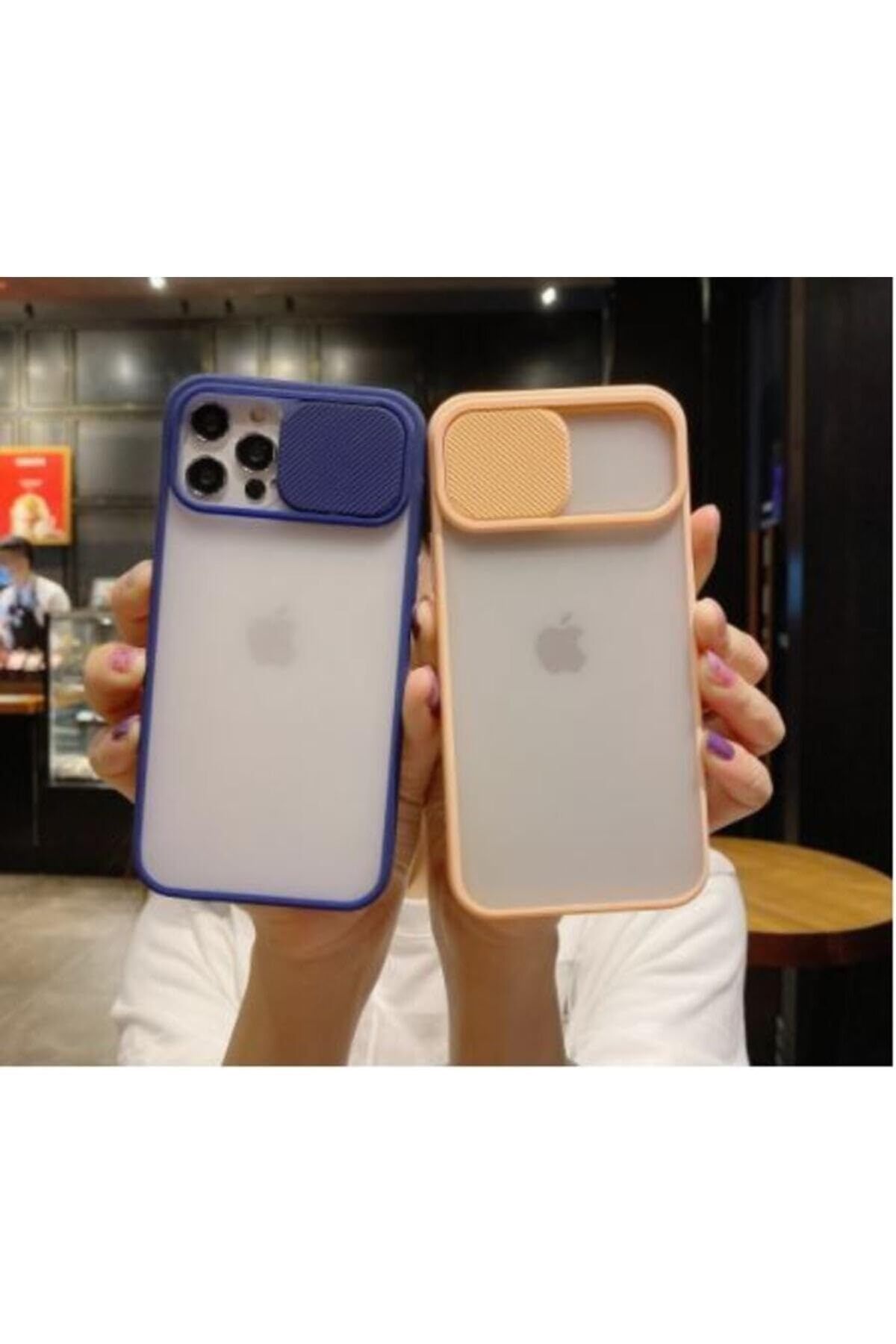 mazıdağı mazzıdağ Iphone 12 Pro Kılıf Kamera Lens Sürgülü Korumalı, Kenar Renkli, Arkası Buzlu Şeff