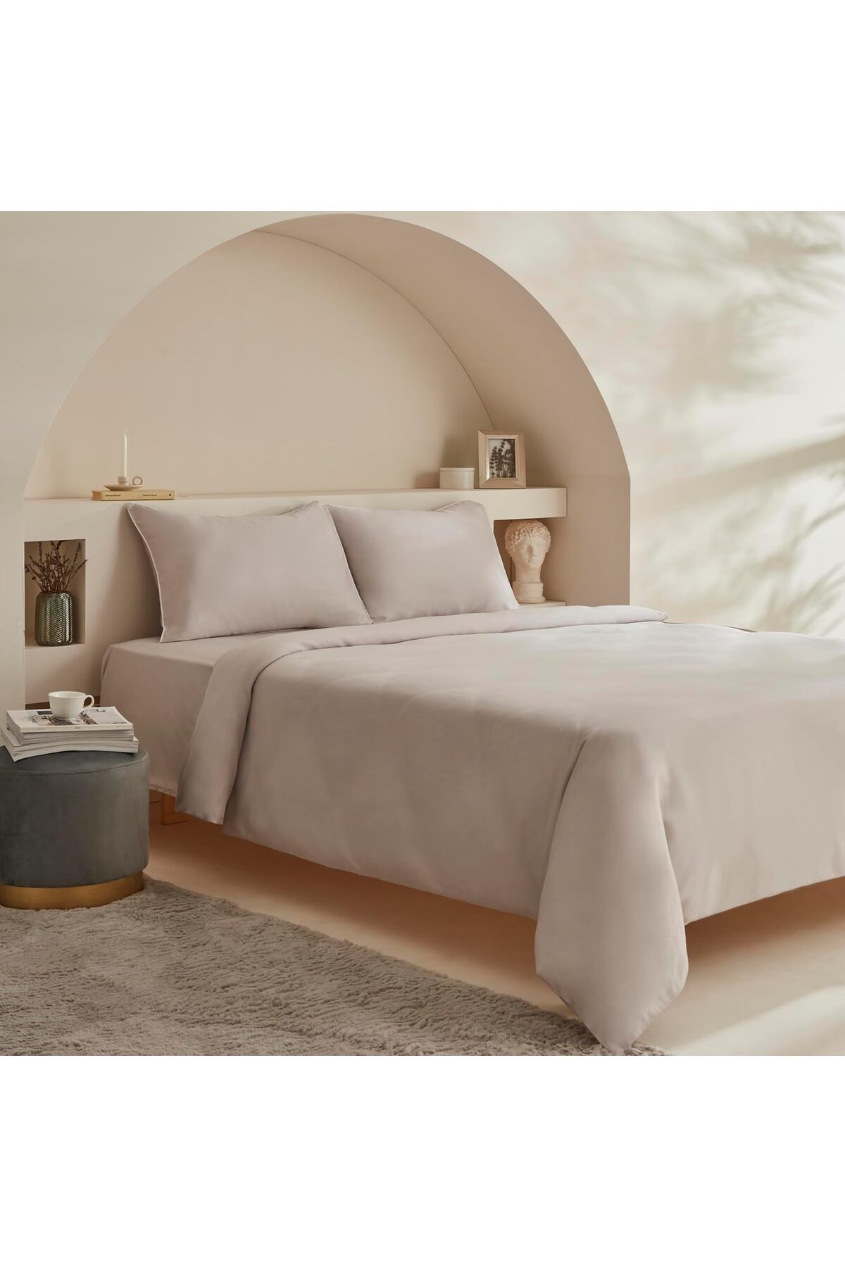 DERİK dsr Home White Collection Vinas 80 Tel%100 Pamuk, Çift Kişilik Saten Biyeli Nevresim Takımı, Aç