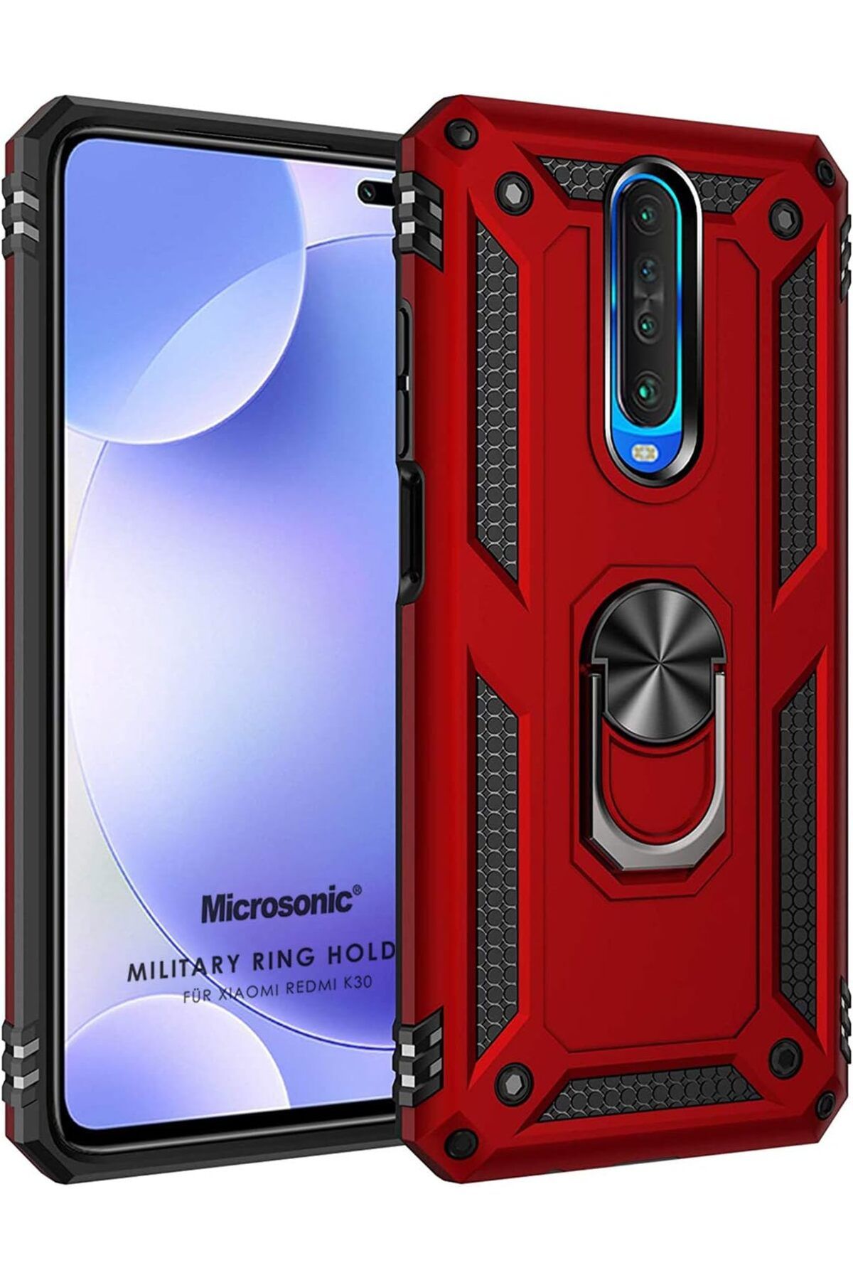 KDROĞLU GEÇMEZ Xiaomi Redmi K30 için Kılıf Military Ring Holder Kırmızı [Redmi K30 ile Uyumlu Kılıf