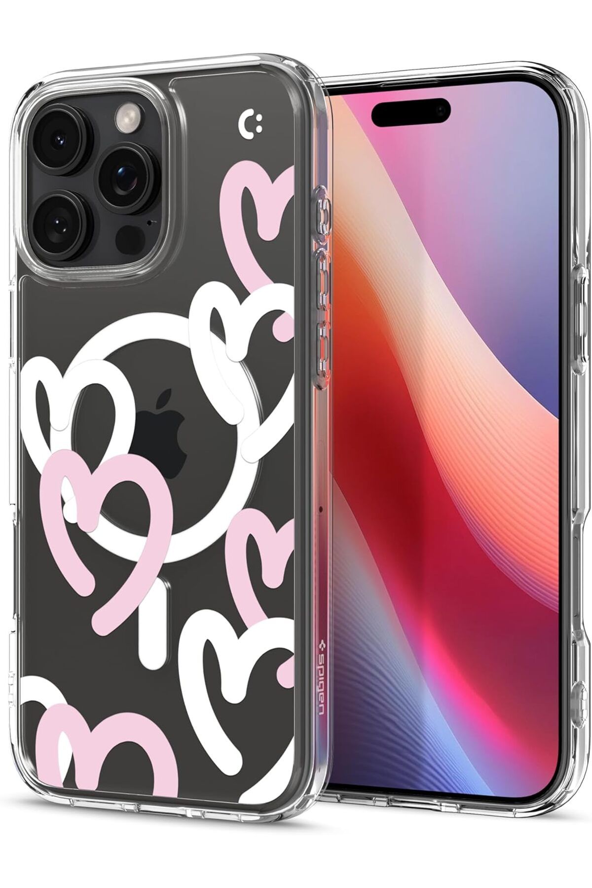 DERİK dsr iPhone 16 Pro Max Kılıf Ultra Hybrid MagFit MagSafe özellikli Hearts White Pink - ACS08274 hr