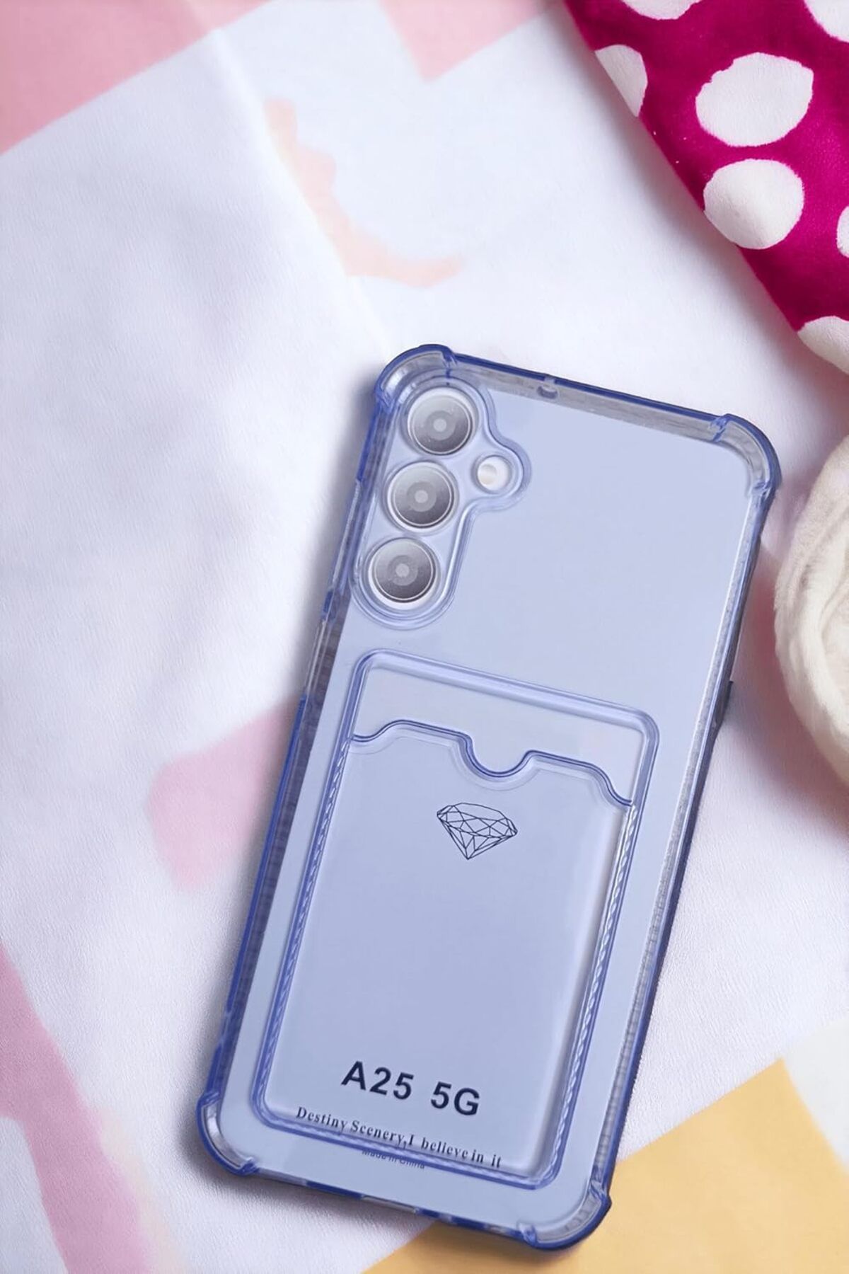 DERİK dsr Galaxy A25 Kılıf Kartlıklı Köşe Koruma Tasarımlı Renkli Şeffaf K-Kart Kılıf (Lila) hr
