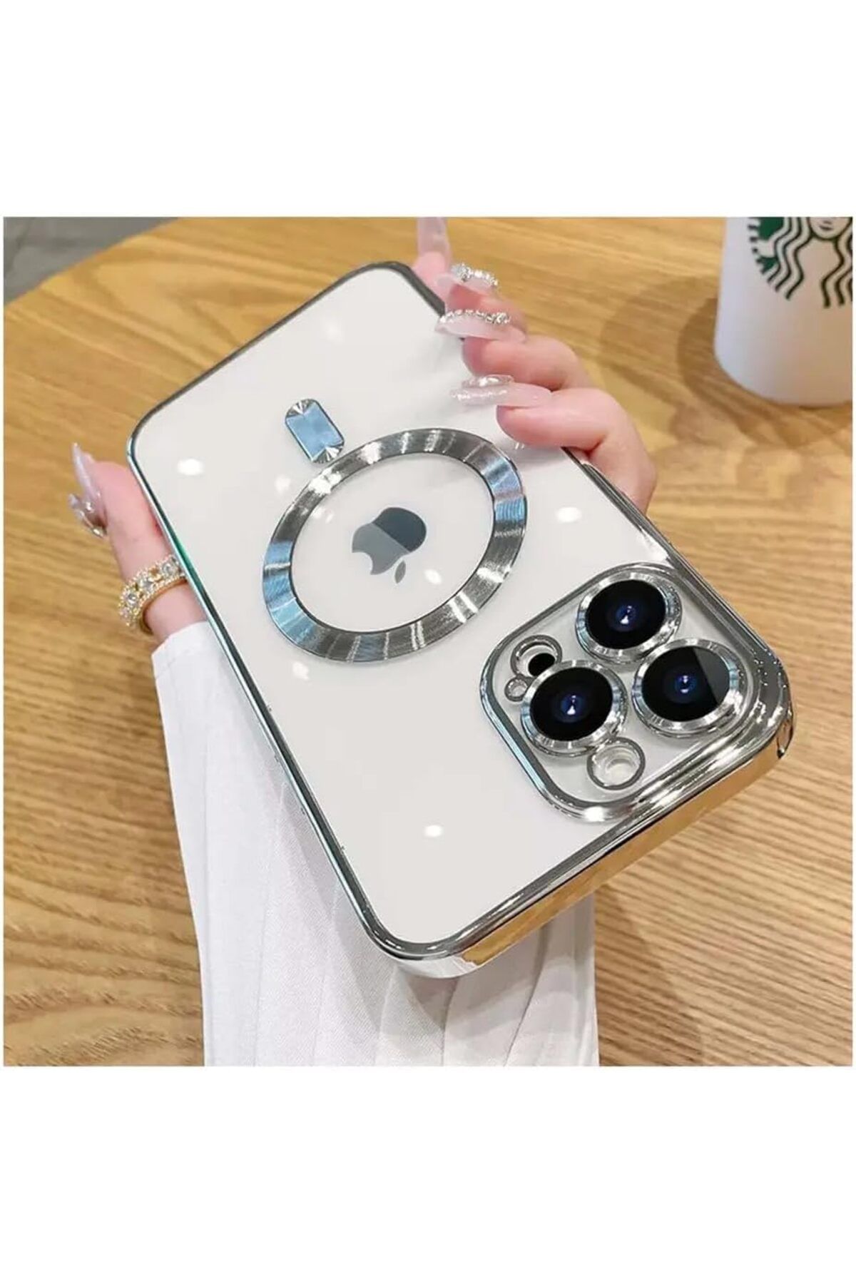 KDROĞLU GEÇMEZ AKSESUAR İphone 14 Pro (6.1) inç Uyumlu Laser Silikon Arka Kısmı Şeffaf Kablosuz Şarj