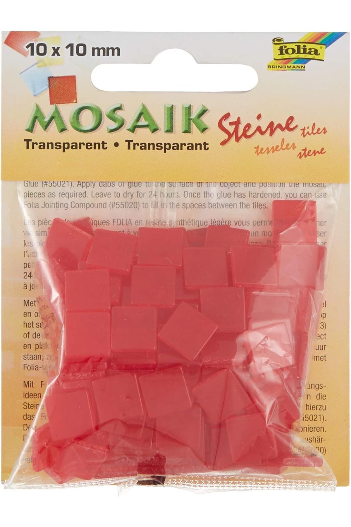 DERİK Eser 57220 Mozaik, Transparan, 10X10Mm, 190 Adet, Sıcak Kırmızı DRK 1107872