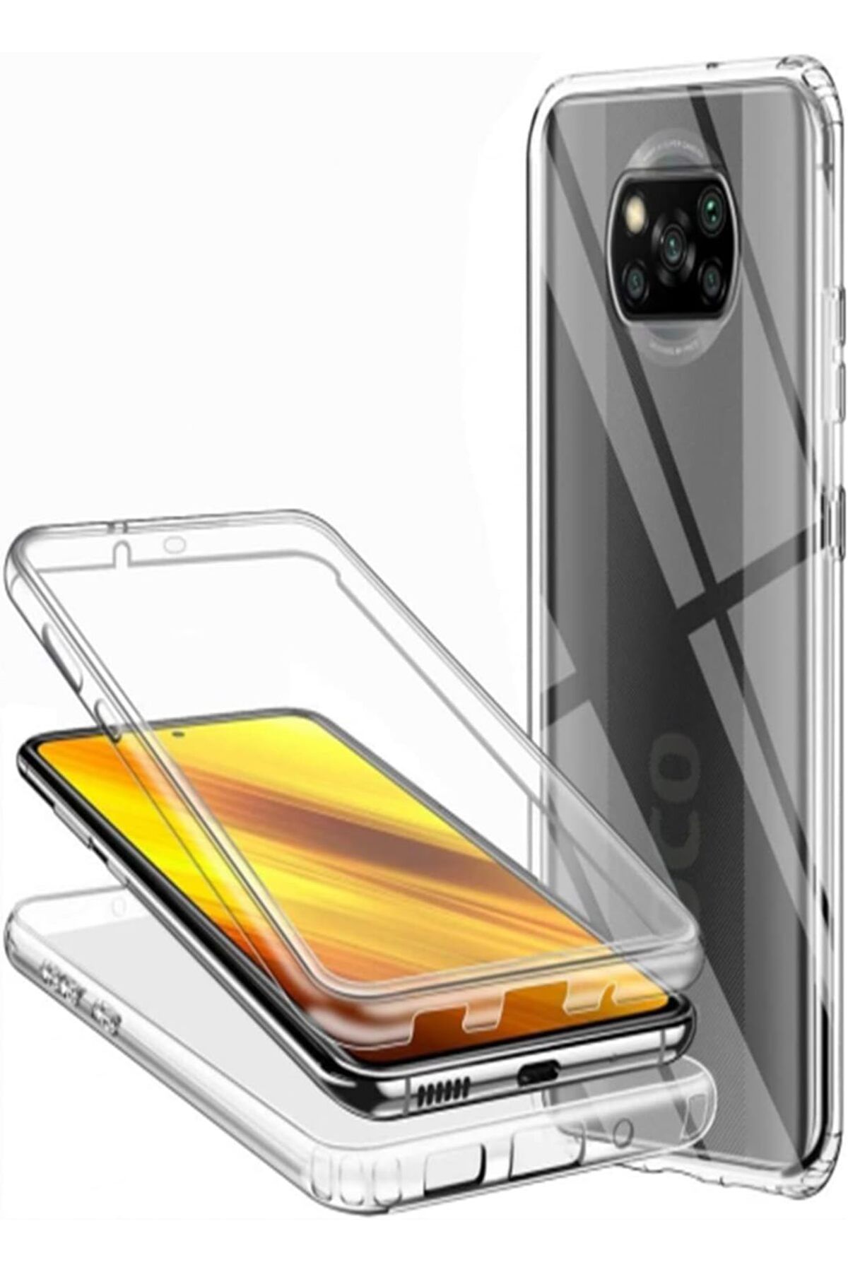 DERİK dsr (tknoNM1126) 360 Kılıf Şeffaf Ön Arka Korumalı Silikon ŞEFFAF Xiaomi Poco X3 ile uyumlu hr