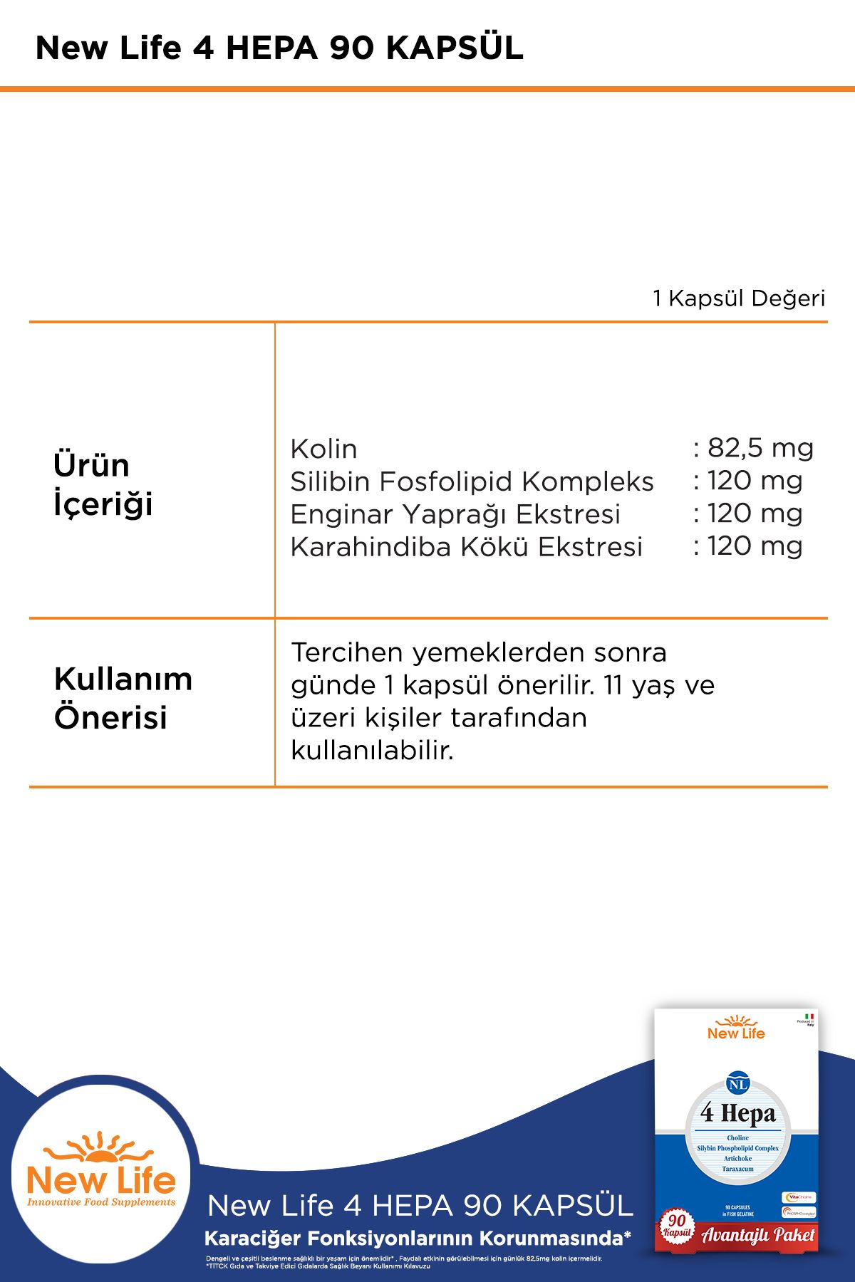 New Life-4 Hepa 90 Soft Capsules - Silibin Phospholipid - Choline - Artichoke Leaf and Dandelion Root Extract 2