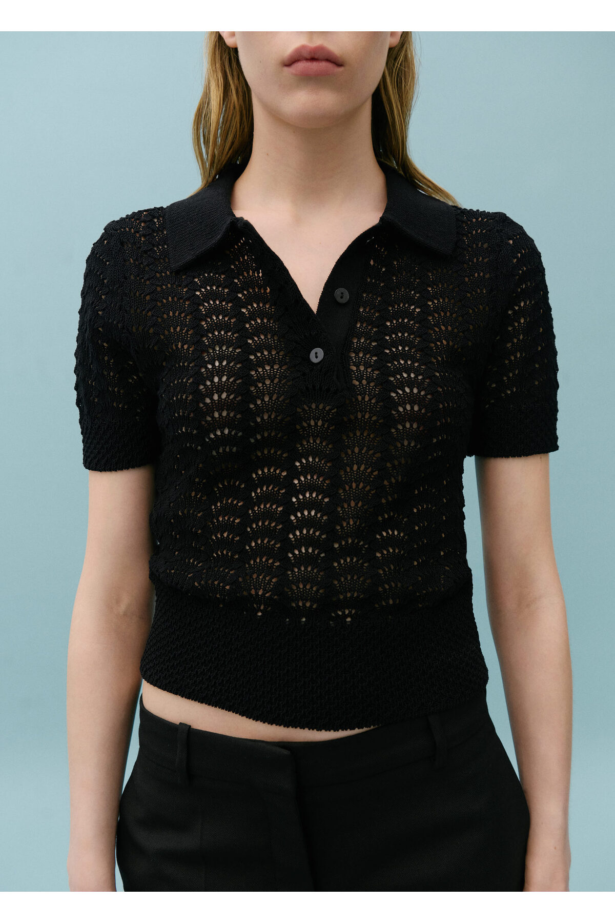 بافت و پلیور زنانه مشکی منگوMANGO | 67058651 اورجینال - تصویر 5