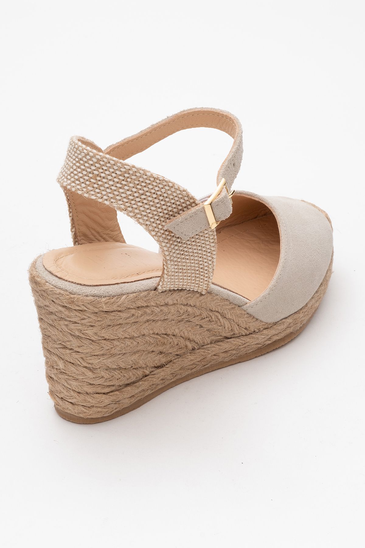 صندل نود زنانه Sinda Beige Suede چرمی که پاشنه پا را پر می کنند luvishoes