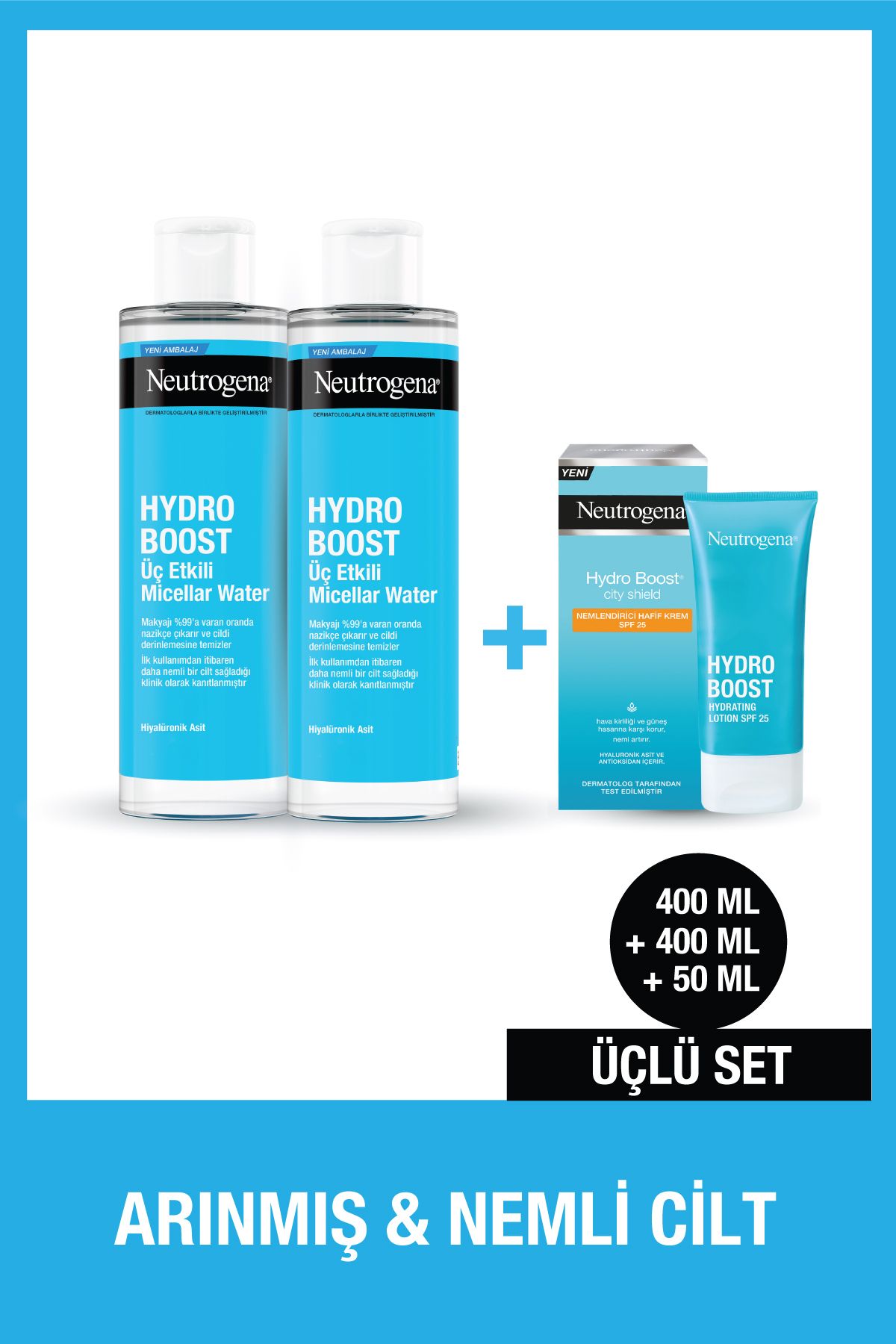 Neutrogena Hydro Boost Üç Etkili Micellar Water Makyaj Temizleme Suyu 400 ml X 2 Adet + Hydro Boost