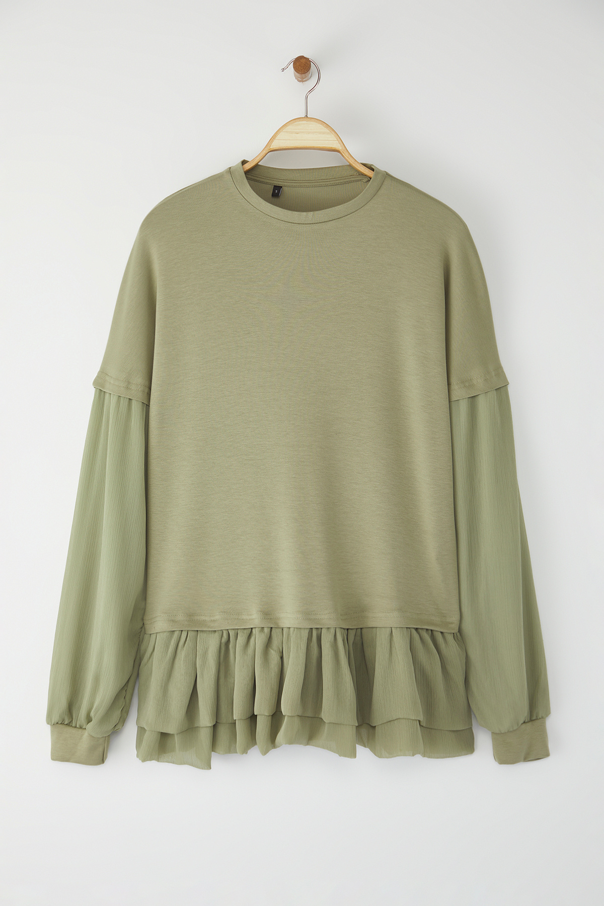 Trendyol Modest-Khaki Woven Detailed Frilly Knitted Tunic Tctss25Uk00004 5