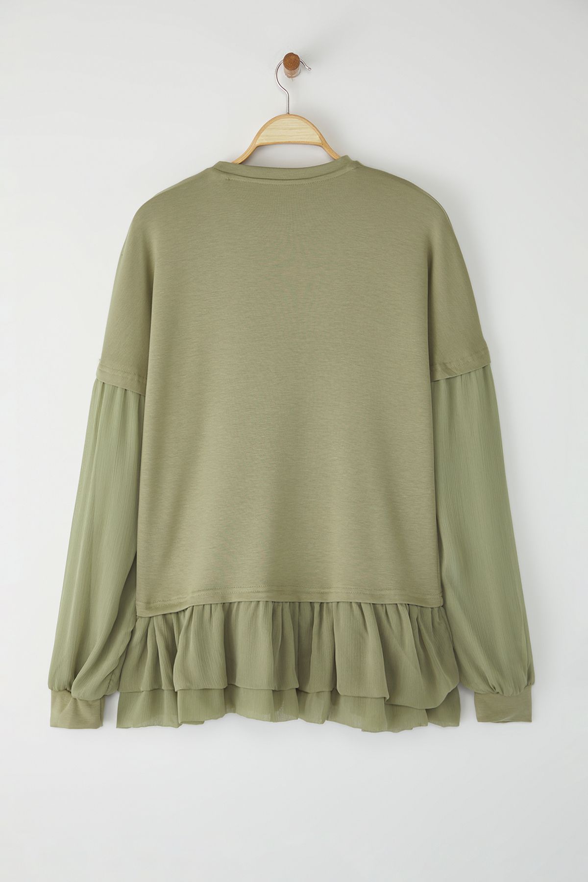 Trendyol Modest-Khaki Woven Detailed Frilly Knitted Tunic Tctss25Uk00004 6