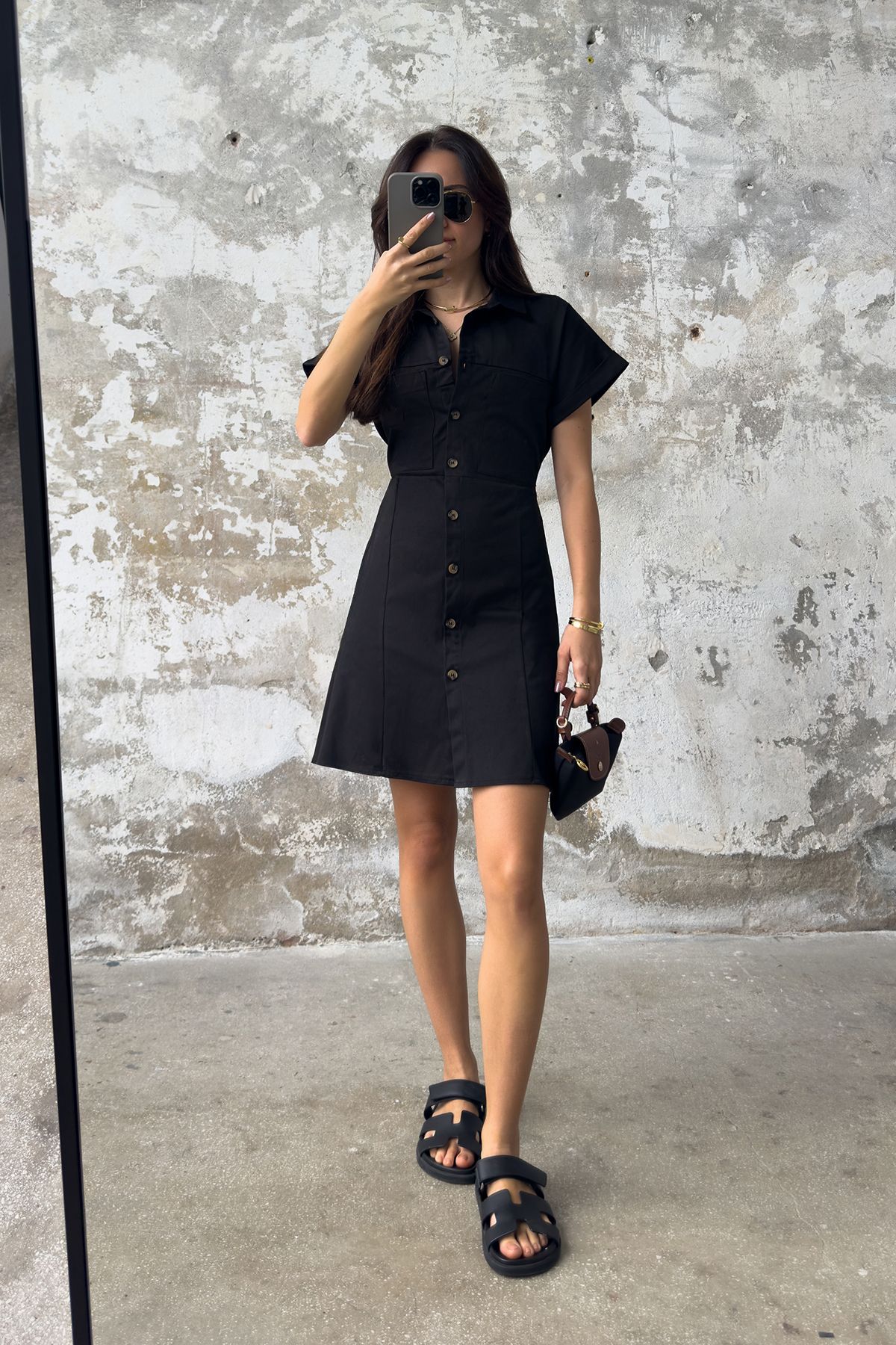 Trendyol Collection-Black Cotton Satin Mini Woven Shirt Dress Twoss25El00129 2