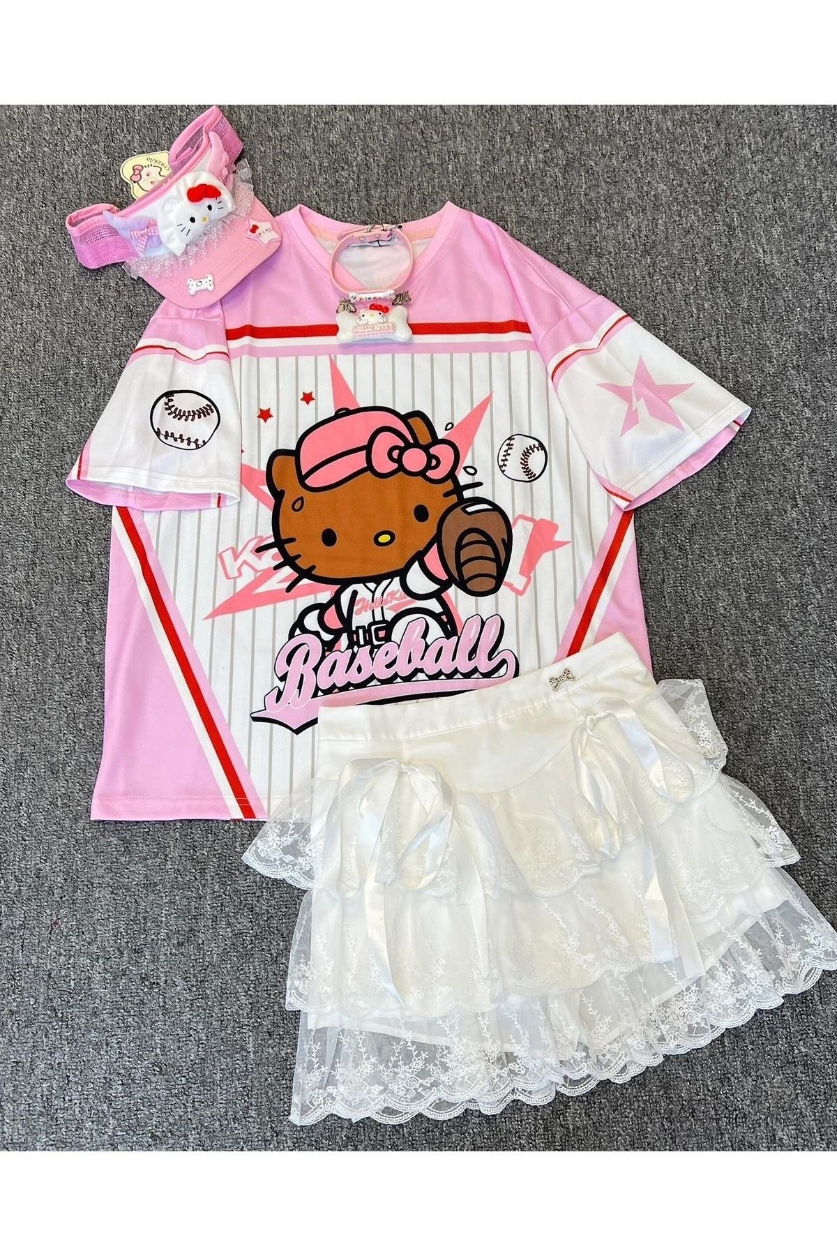 DENOKMODA Retro American Hello Kity Baseball Jersey