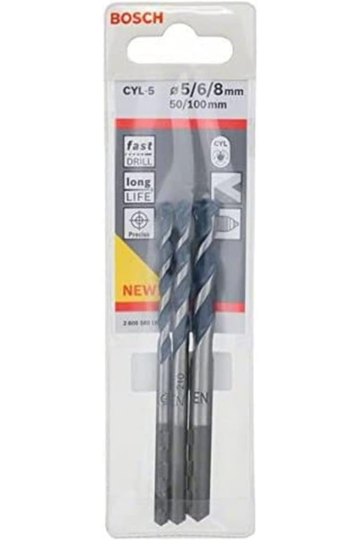 KDROĞLU GEÇMEZ Professional Accessories Cyl/5 Serisi, Blue Granite Turbo Beton Matkap Ucu, 3'Lü 5/6/8 mm,