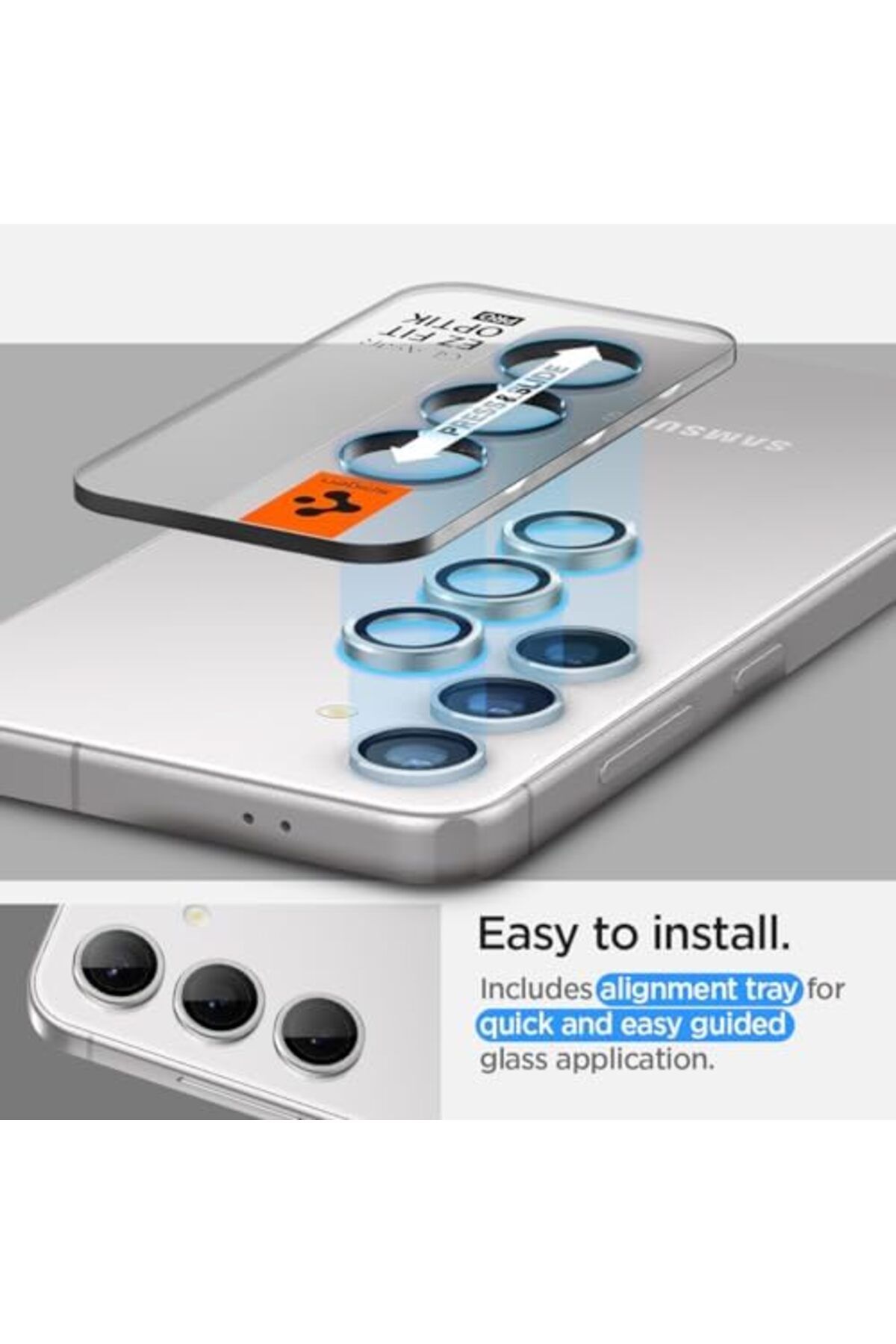 MEGOBİNE WHERE Galaxy S24 Kamera Lens Camı Koruyucu Glas.tR EZ Fit Optik Pro (2 Adet) Marble Gray - AGL07614