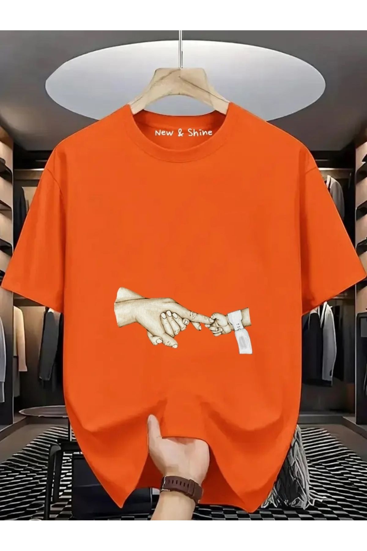 New Shine Bebek El Tutuşma Baskılı Oversize T-Shirt