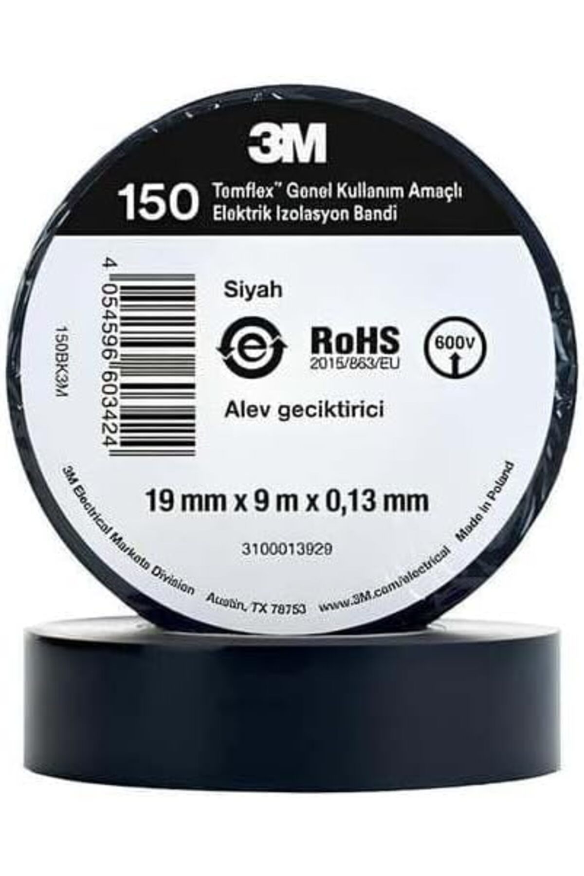 STOREMAX ekn Temflex Elektrik İzolasyon Bandı Siyah (0,13 mm x 19 mm x 9 metre) nci mn 1133631