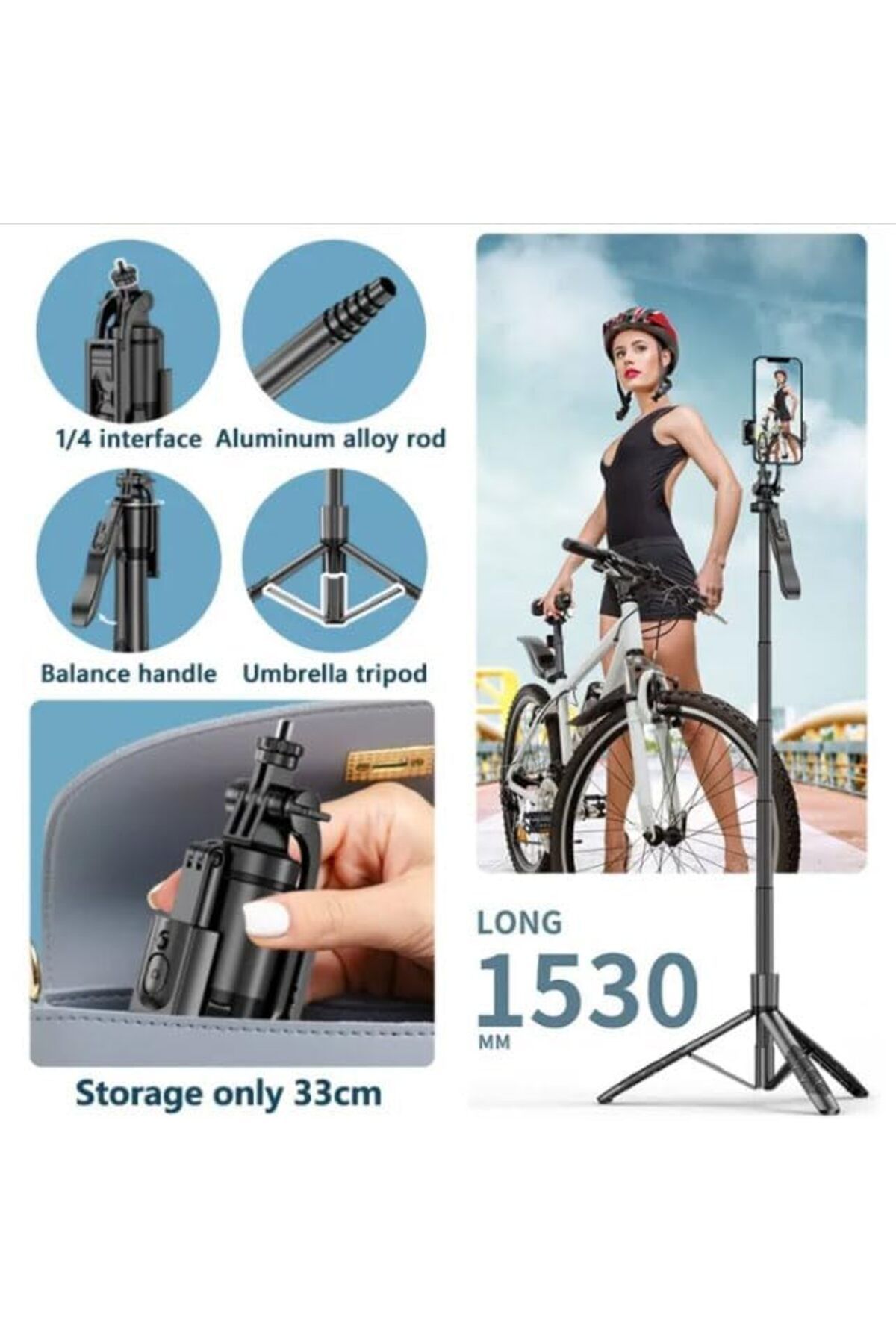 KDROĞLU KDROGLU Profesyonel Tripod Ve Selfie Çubuğu L16 Bluetooth Uzaktan Kumandalı 153 cm Cep Telefonu Y