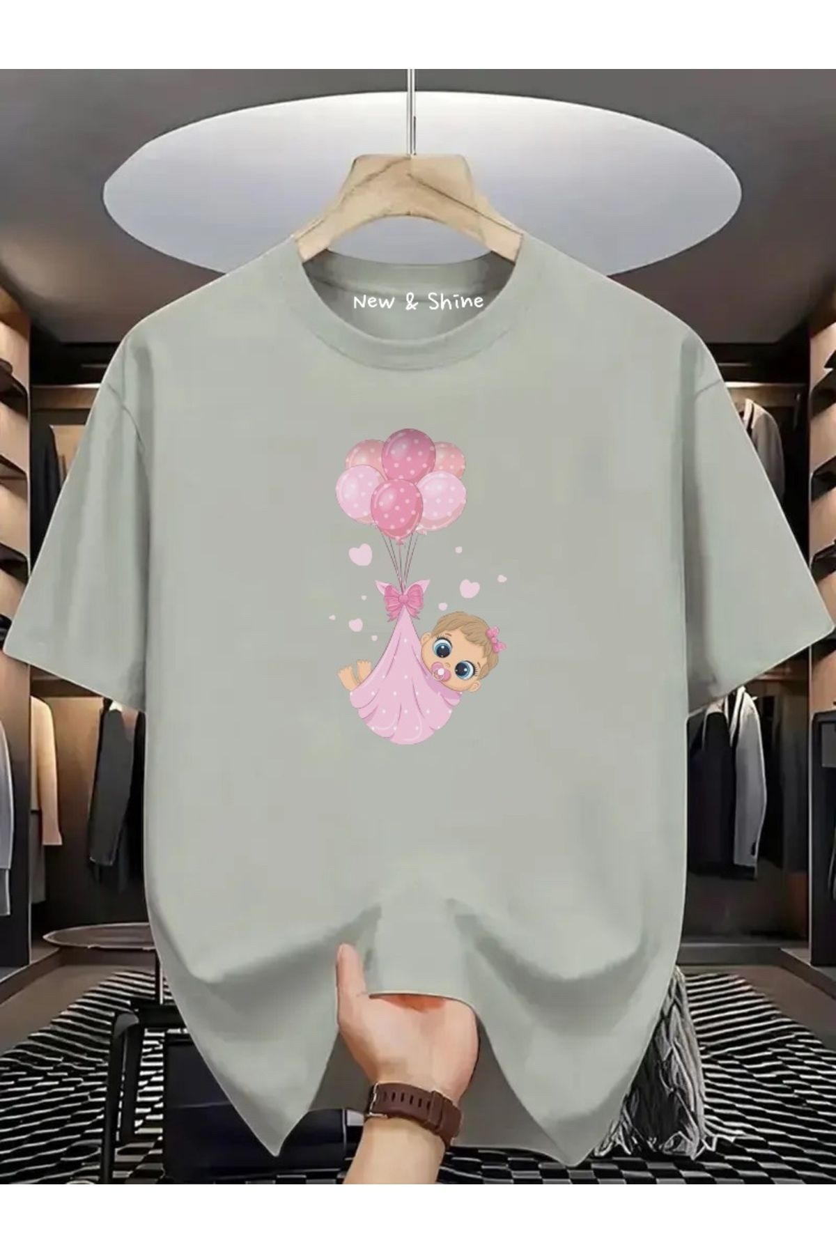 New Shine Kız Bebek Baskılı Büyük Beden Oversize T-Shirt