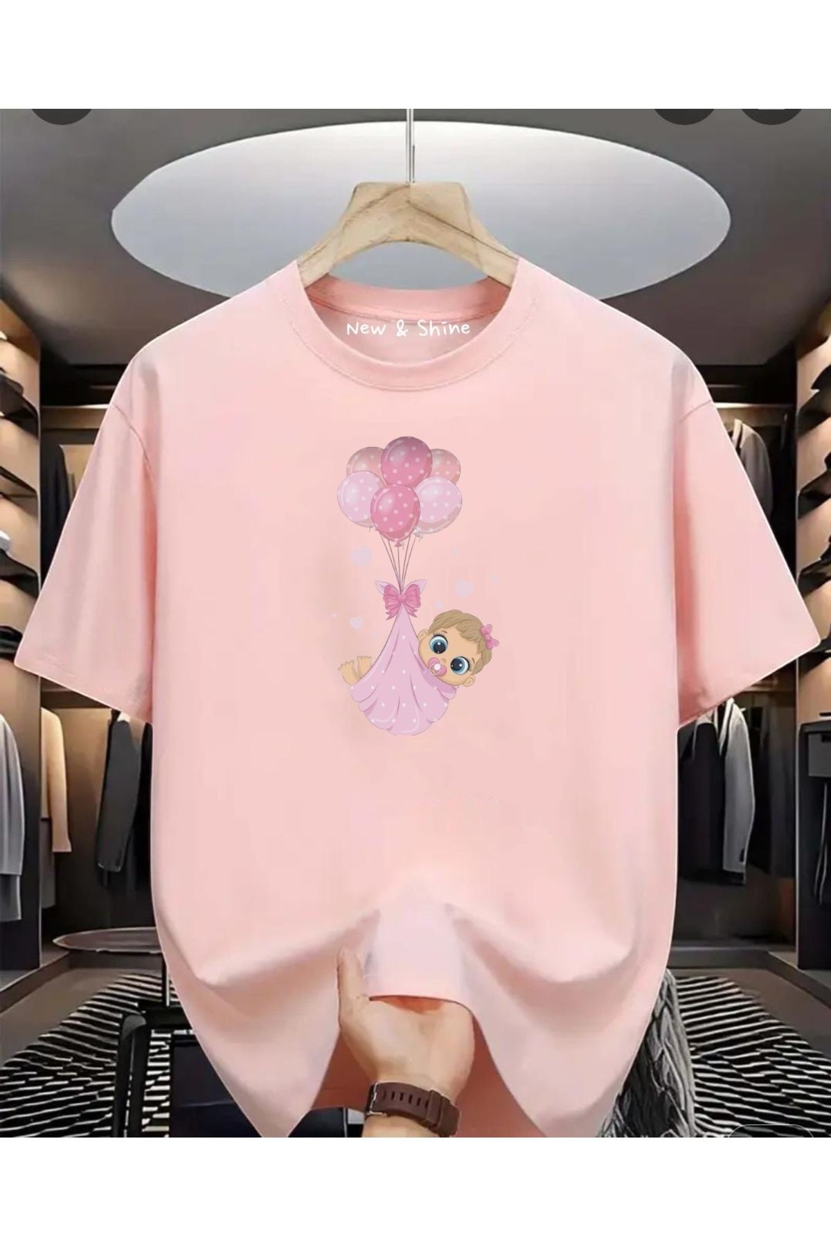 New Shine Kız Bebek Baskılı Büyük Beden Oversize T-Shirt