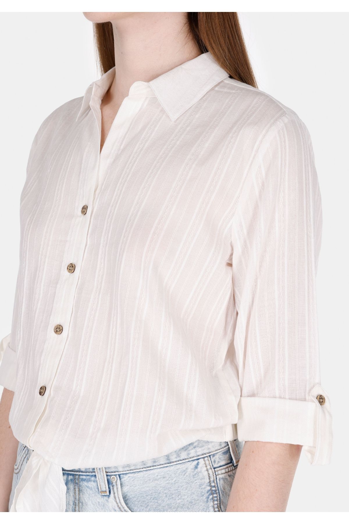 Colin's-Regular Fit Shirt Neck Plain Women's White Roll-Up Shirt 4