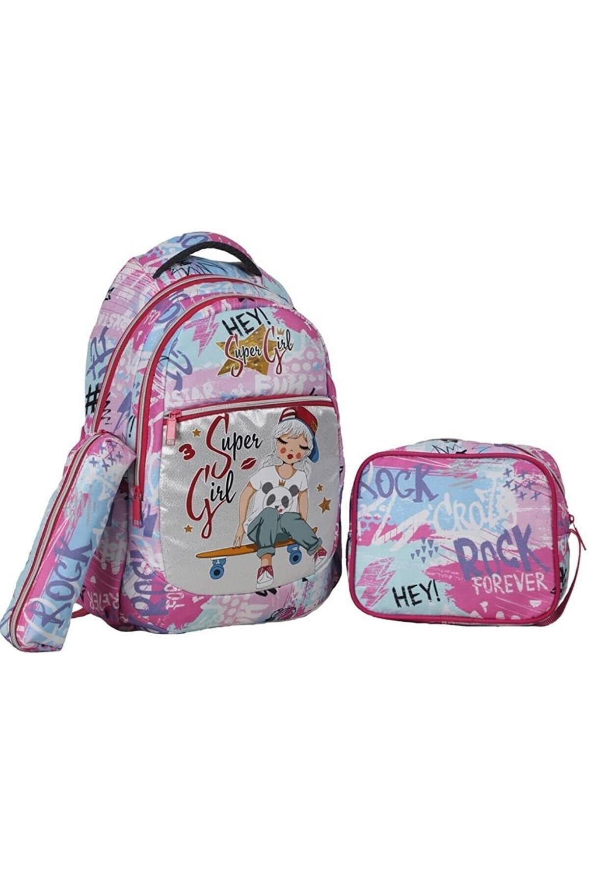 MEGOBİNE WHERE Okul Sırt Çantası ilkokul Beslenme çantalı Kalemlikli 3lü Set Süper Girl Okul Çantası