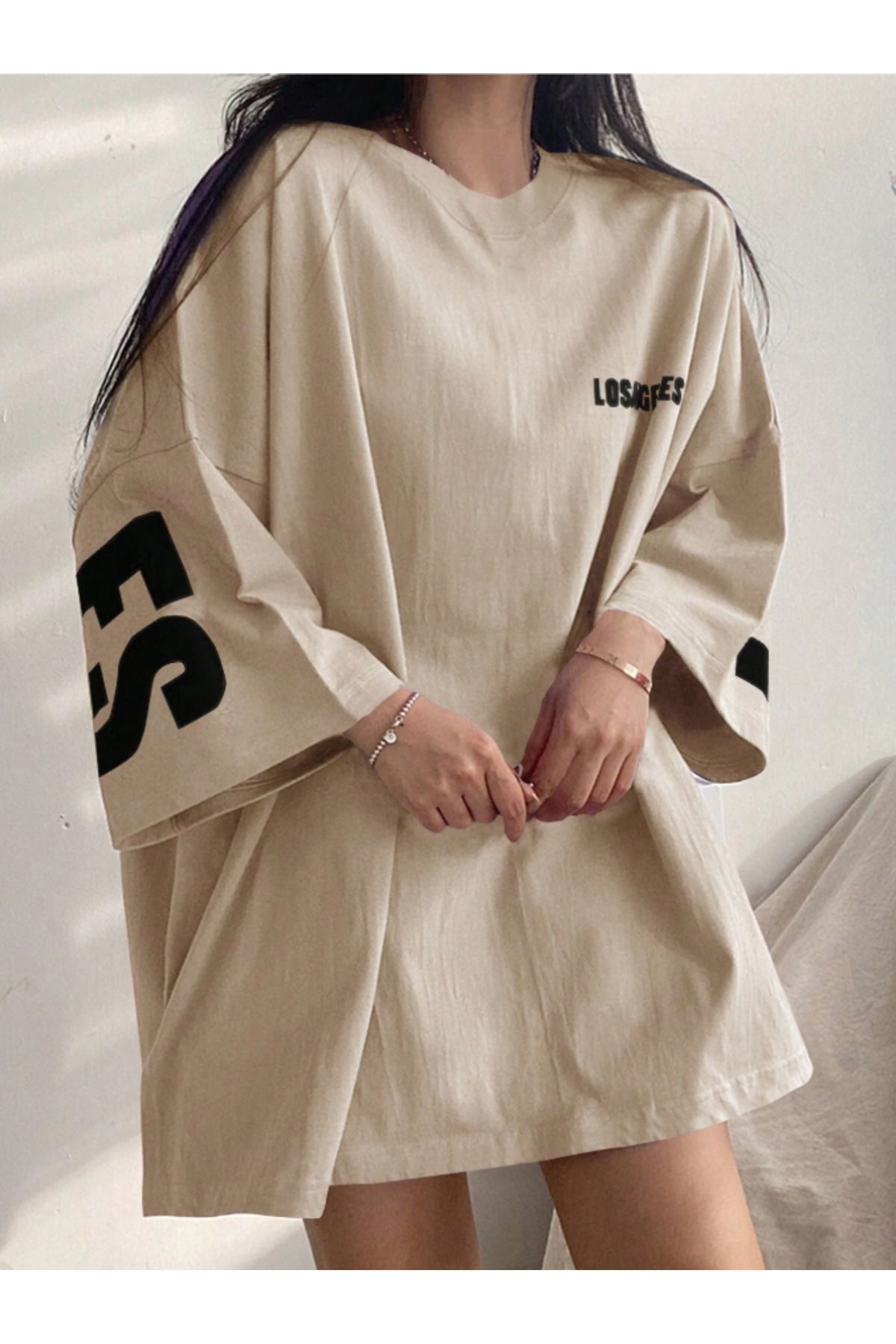 ALEGORİ Unisex Kadın/Erkek Loc Renkli Özel Baskılı Oversize Pamuk Penye T-Shirt