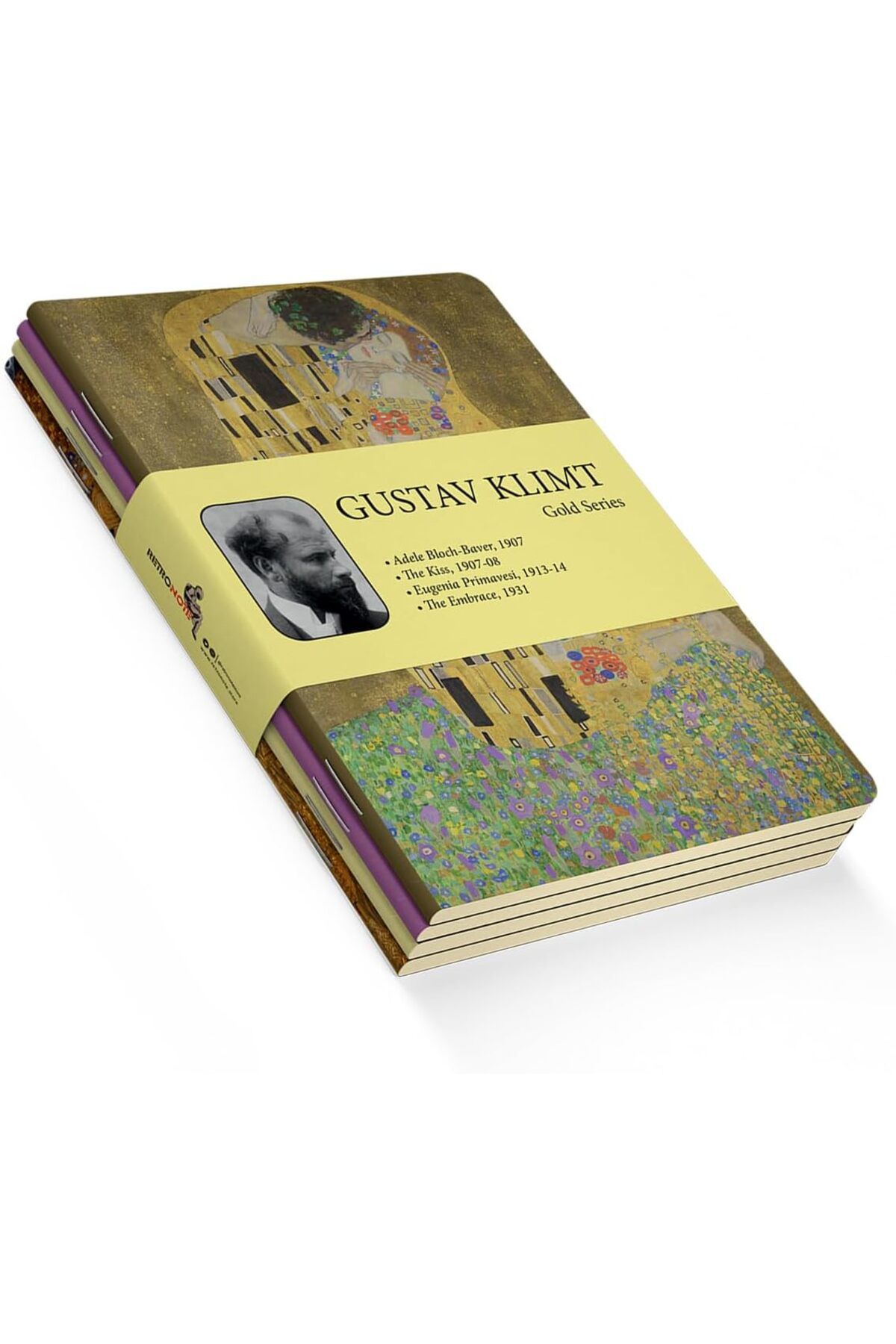 KDROĞLU Gold Series - A5, Gustav Klimt 4'lü Defter Seti I, Çizgisiz, Toplam 256 Sayfa, Her biri 64