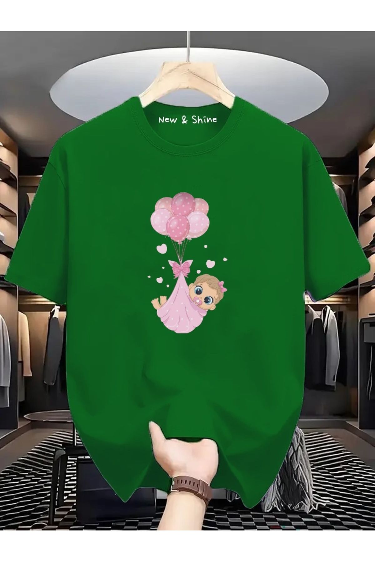 New Shine Kız Bebek Baskılı Büyük Beden Oversize T-Shirt