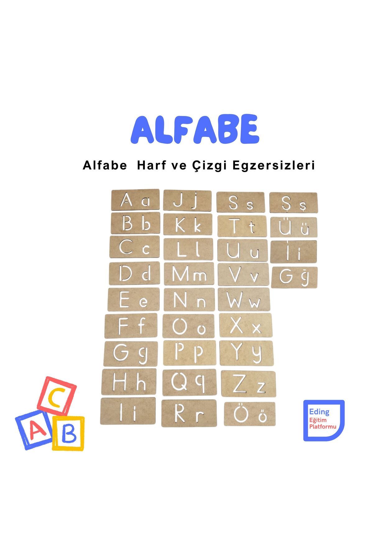 Fapatech Montessori Türkçe Alfabe Seti Küçük ve Büyük Harflerle Yazıya Hazırlık ve Çizgi Çalışmaları