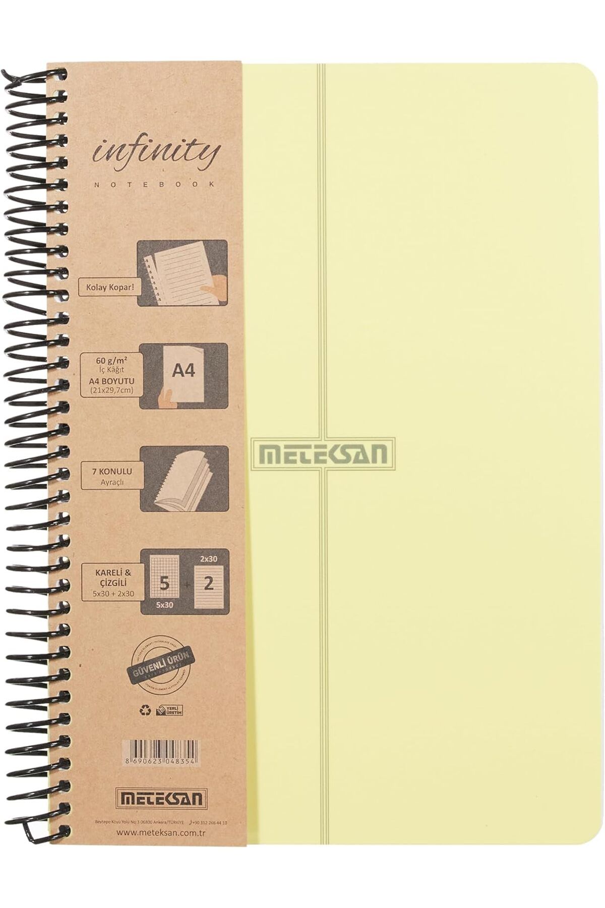 KDROĞLU plamystical Infinity Pastel Serisi, A4, 7 Konulu (5 Kareli, 2 Çizgili) 210 Yaprak PP Kapaklı Spira