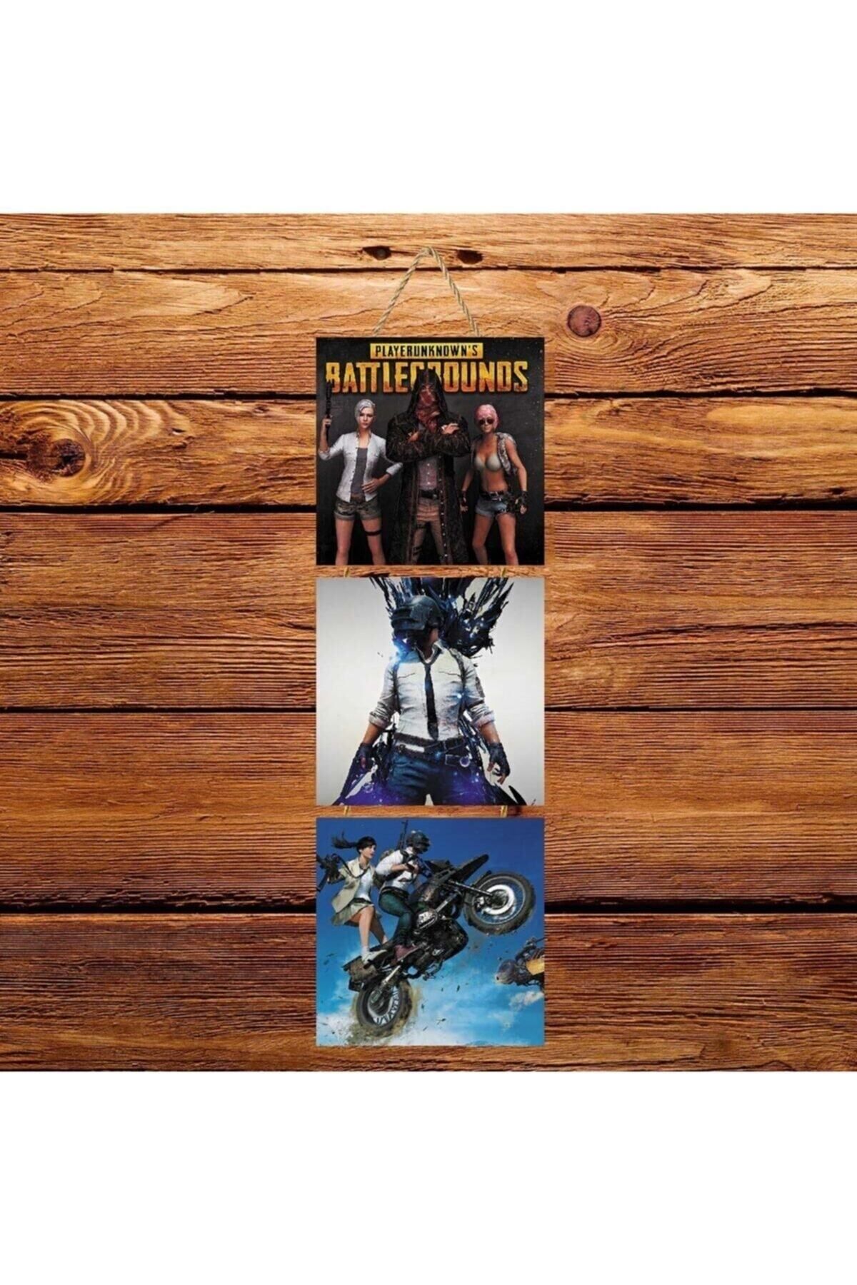 TAKIFİX Pubg Üçlü Retro Ahşap Poster Ü156