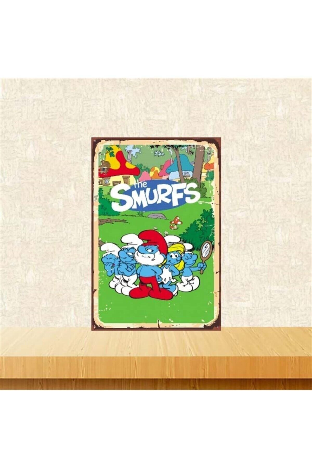 TAKIFİX Şirinler Tasarımlı 20-30 Cm Retro Ahşap Poster