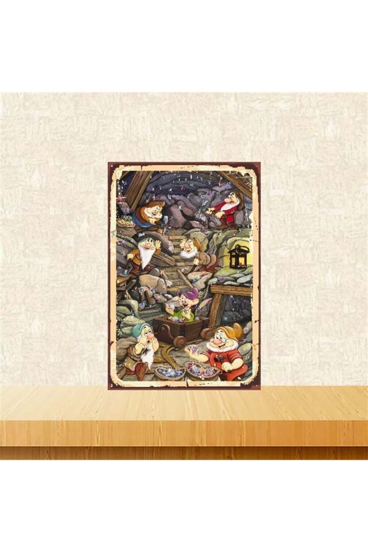 TAKIFİX Yedi Cüceler Tasarımlı 20 30 cm Retro Ahşap Poster