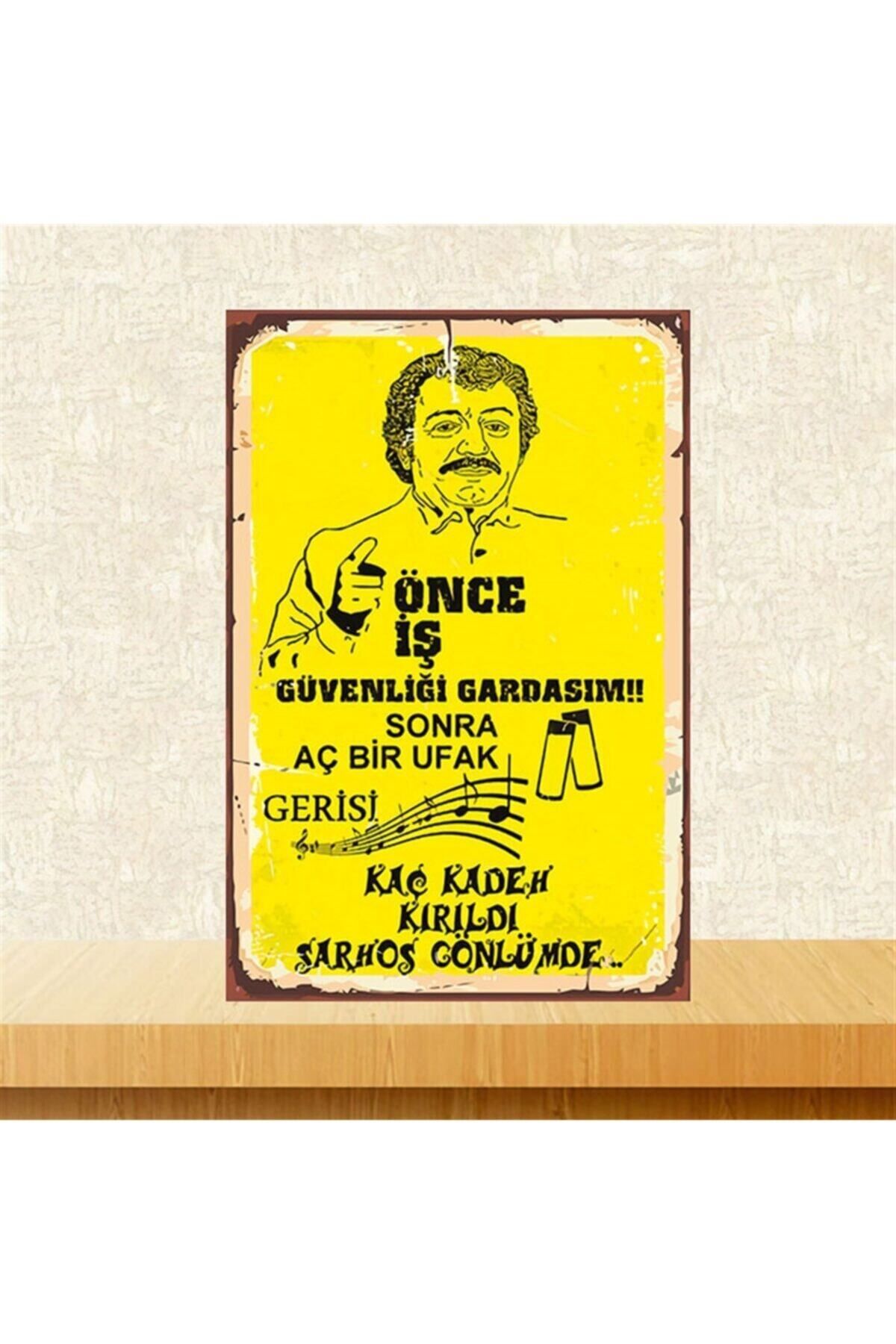 TAKIFİX Kaç Kadeh Kırıldı Sarhoş Gönlümde 20-30 cm Retro Ahşap Poster