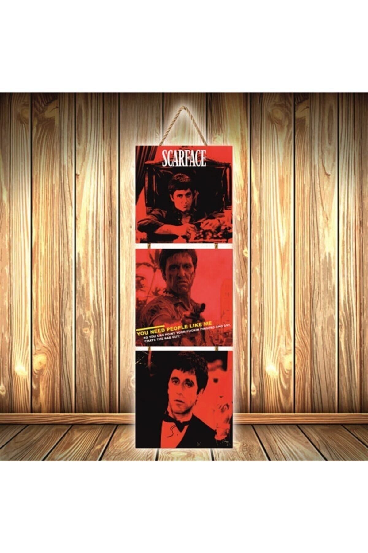 TAKIFİX Scarface Tasarımlı Üçlü Retro Ahşap Poster Ü434