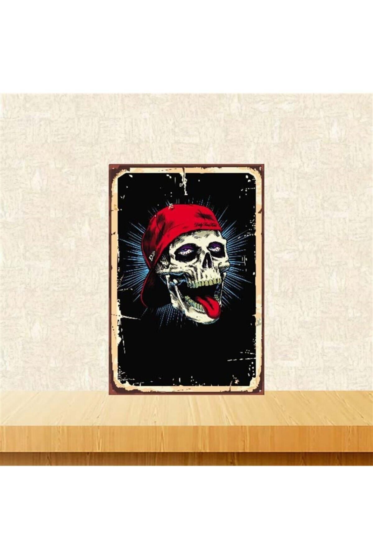 TAKIFİX Kurukafa Tasarım 20-30 Cm Retro Ahşap Poster